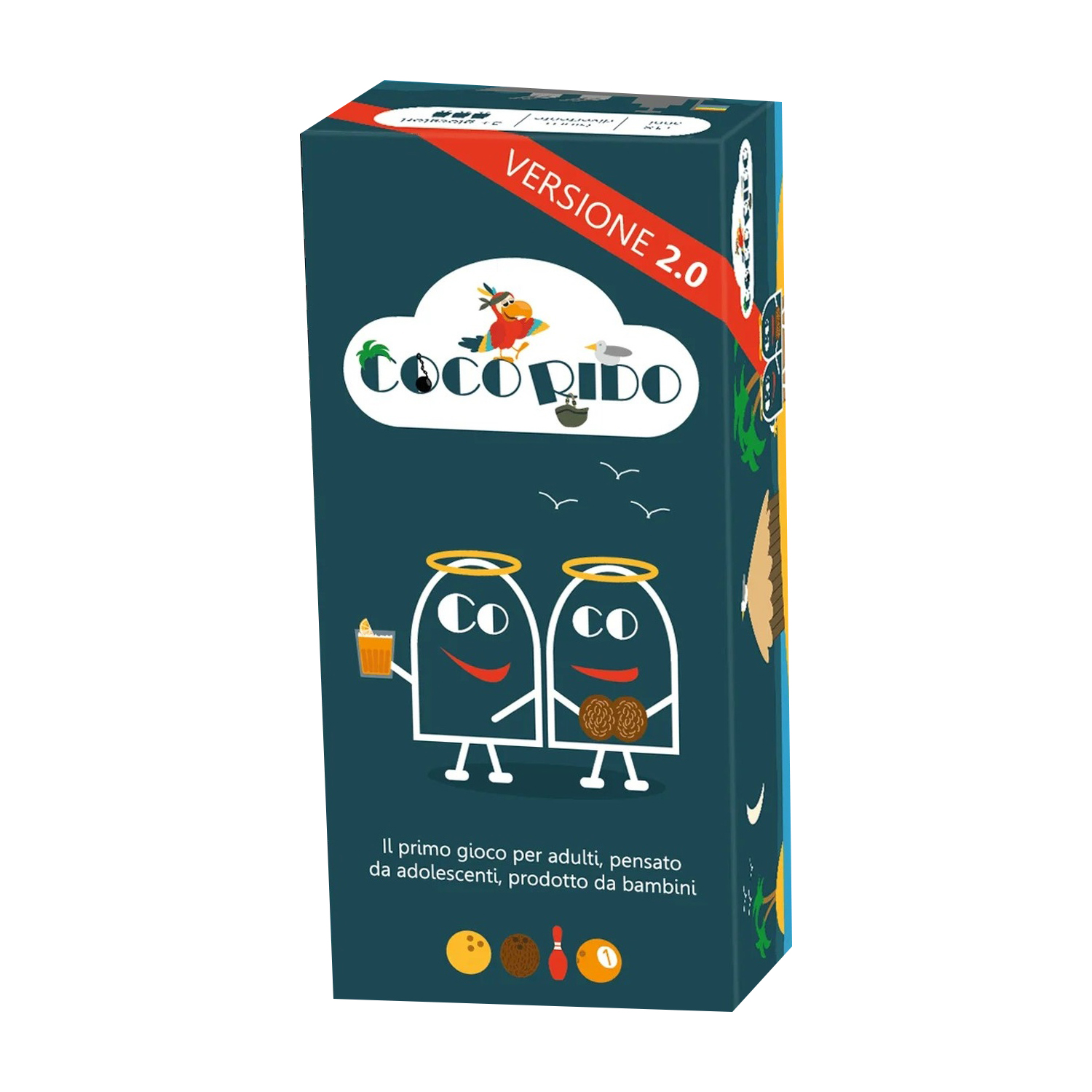 Una scatola di gioco intitolata COCO RIDO, Versione 2.0, con personaggi.