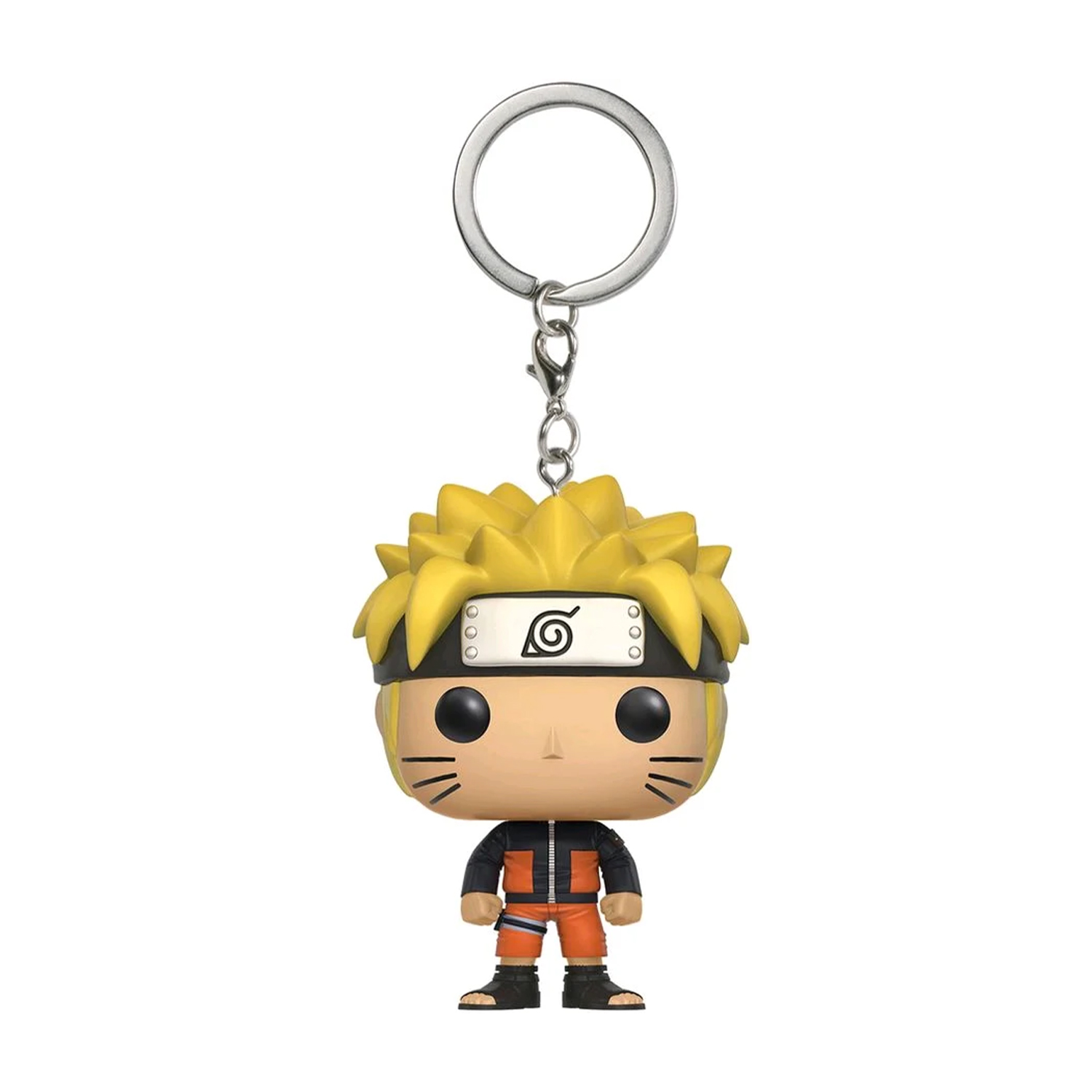 Naruto Funko Pop Schlüsselanhänger mit gelben Haaren und Stirnband, orangefarbener Jacke.