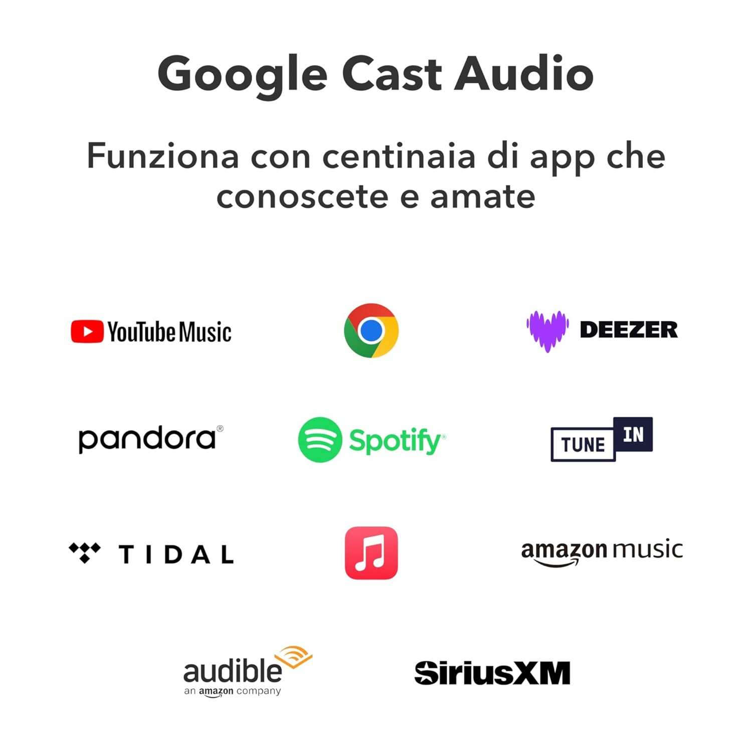 Google Cast Audio ile uyumlu müzik uygulaması logoları.