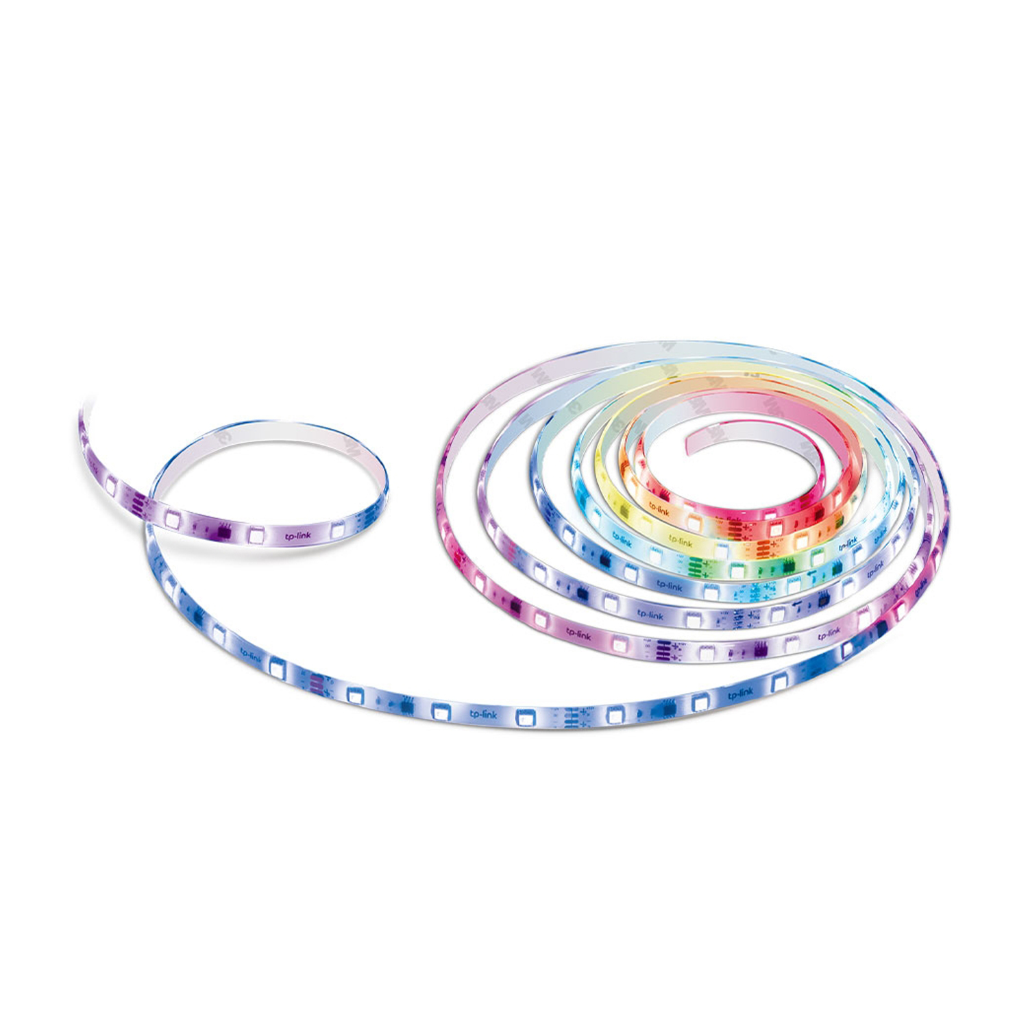 Zwijane, podświetlane światło taśmy LED z gradientem kolorów od niebieskiego przez różowy do żółtego.