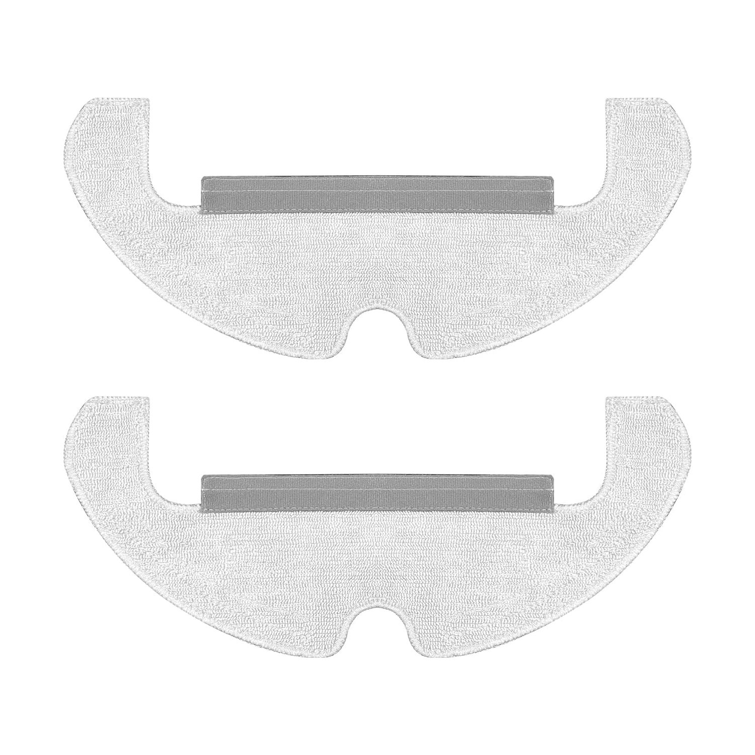 Dwa białe mopy z szarymi rzepami na białym tle.