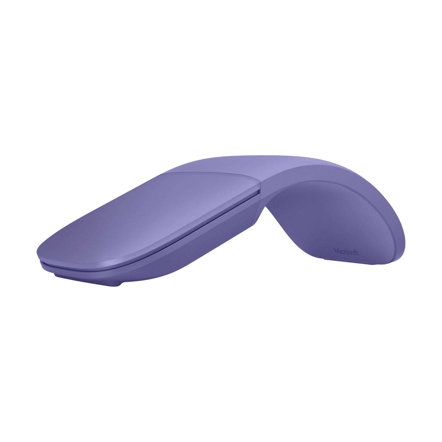 Un mouse piatto Microsoft viola dalla forma curva.