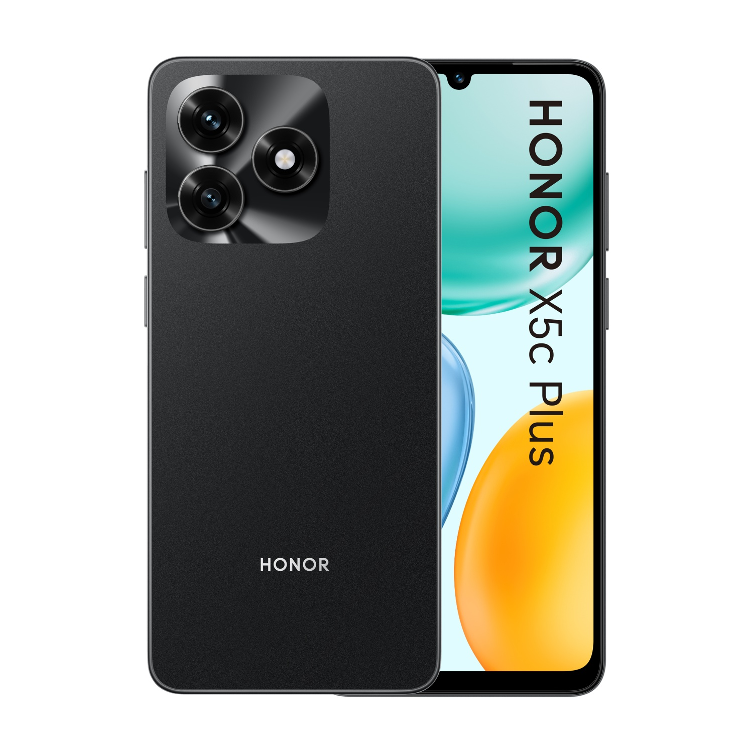Czarny smartfon Honor X5c Plus z potrójnym aparatem z tyłu.