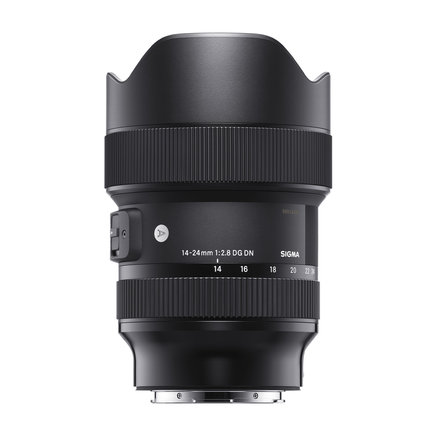 Un objetivo Sigma 14-24mm f/2.8 DG DN negro con montura y anillo de enfoque.