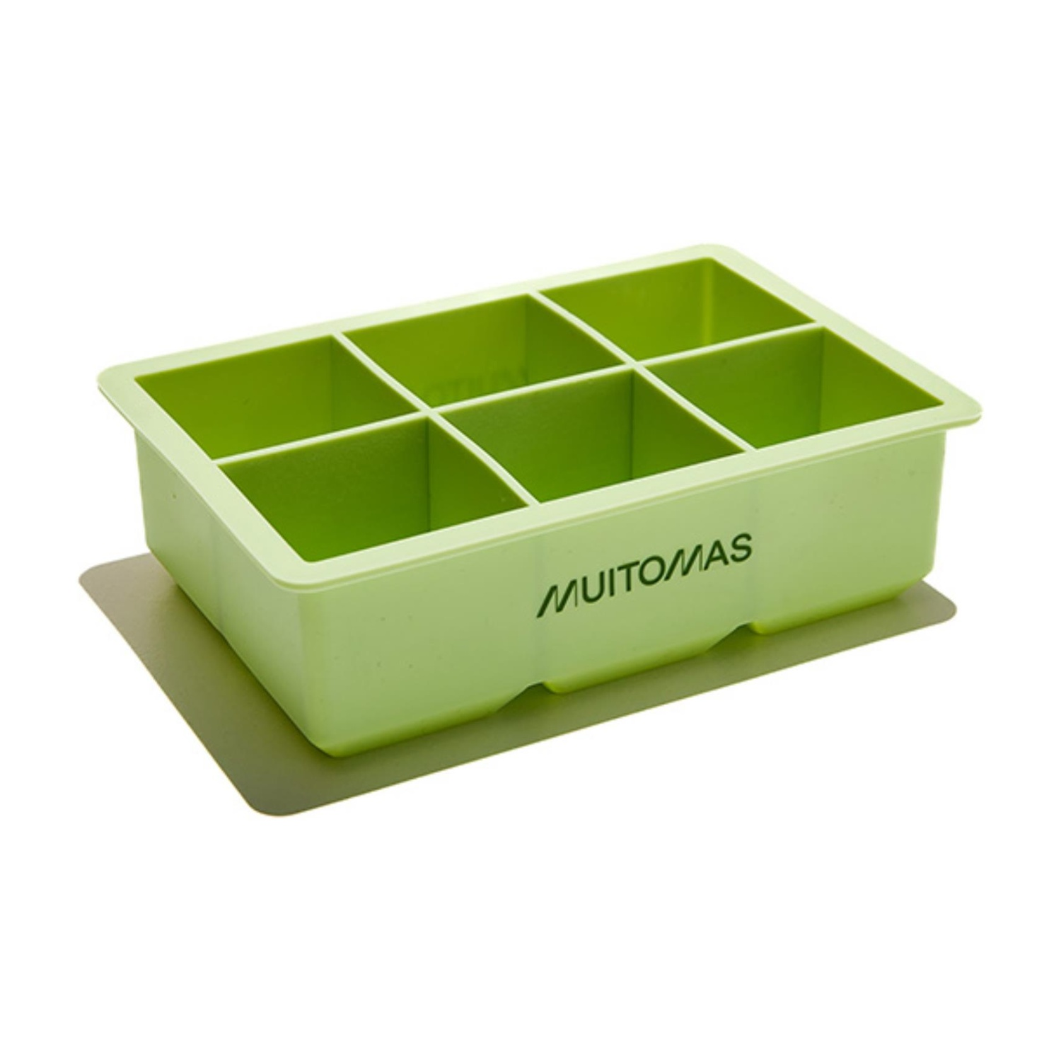 Portaghiaccio verde chiaro con 6 scomparti e testo MUITOMAS.