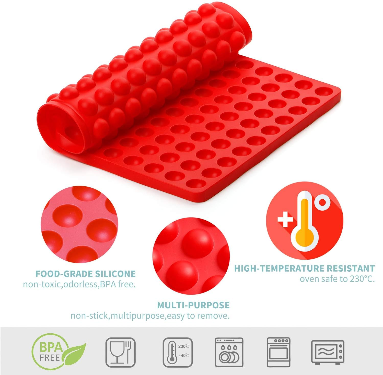 Rote Silikonmatte mit Noppen, hochtemperaturbeständig, BPA-frei.