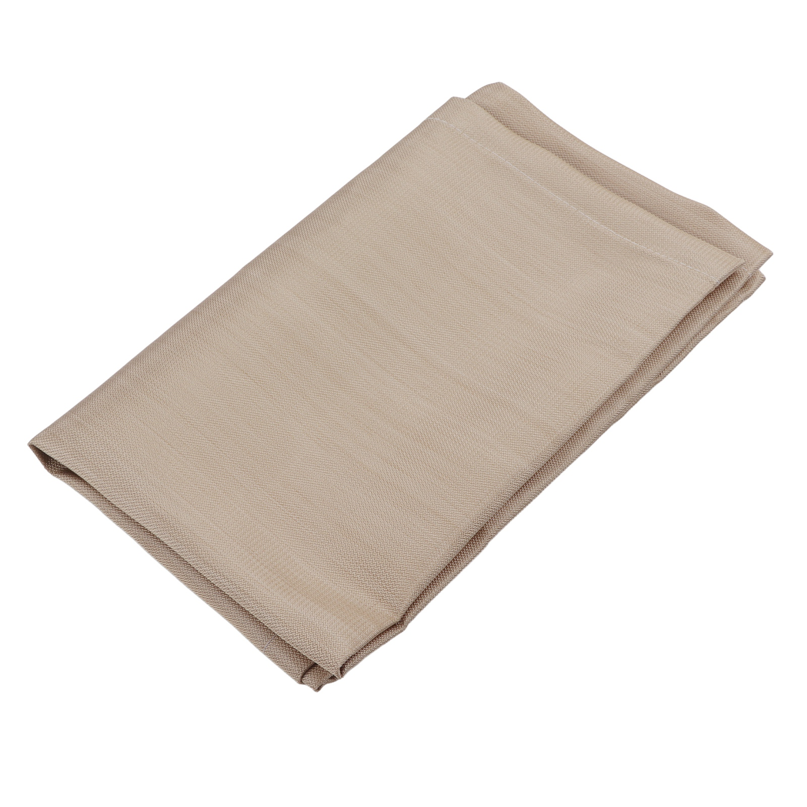Ein beige gefaltetes Stofftuch mit sichtbarer Textur liegt auf einem weißen Hintergrund.