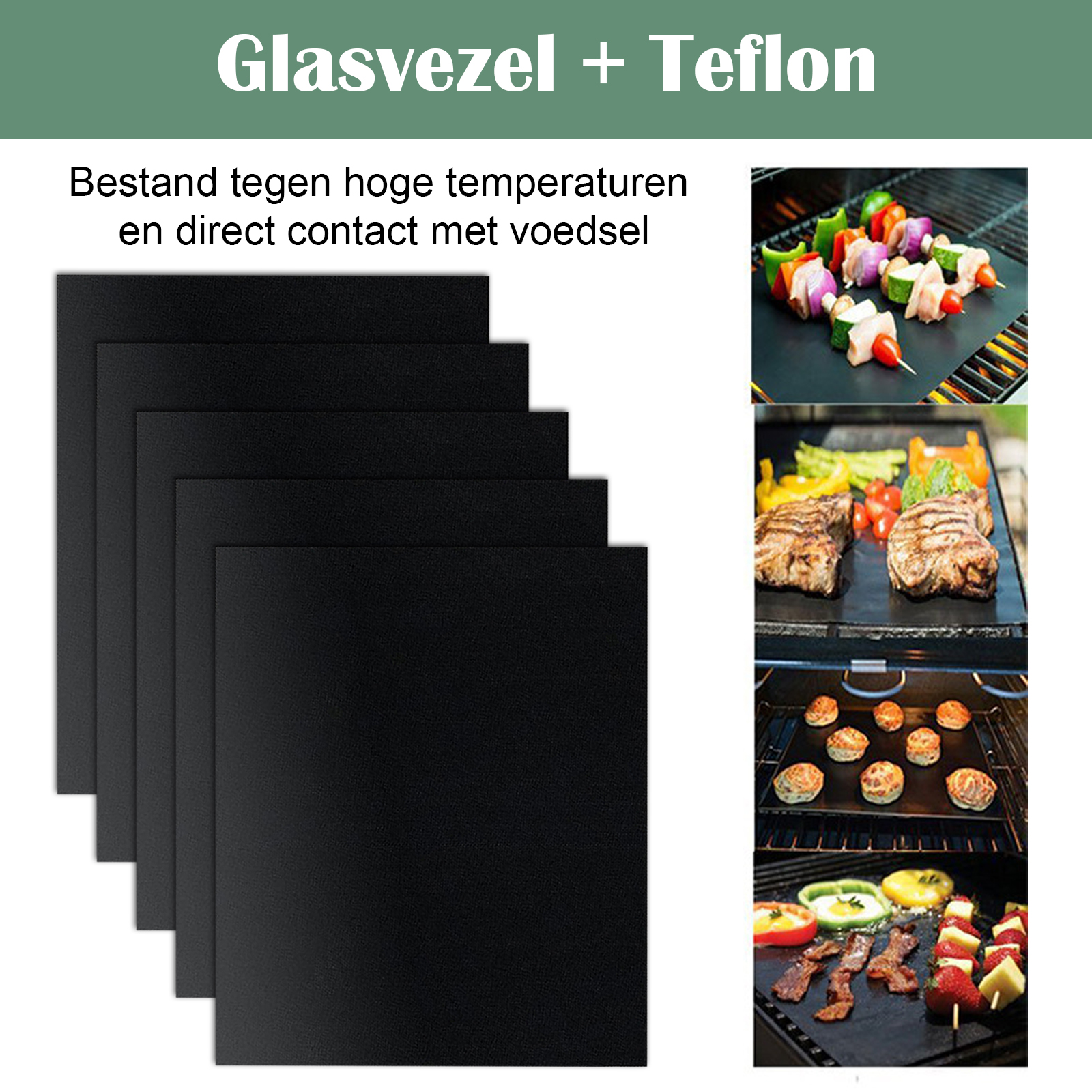 Grillmatten mit Grillgut: Spieße, Steaks, Muffins und Erdbeeren.