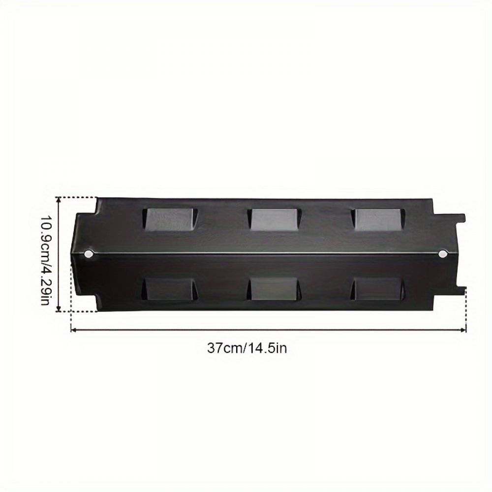 Schwarzes Grillblech mit Maßen von 37 cm und 10,9 cm.