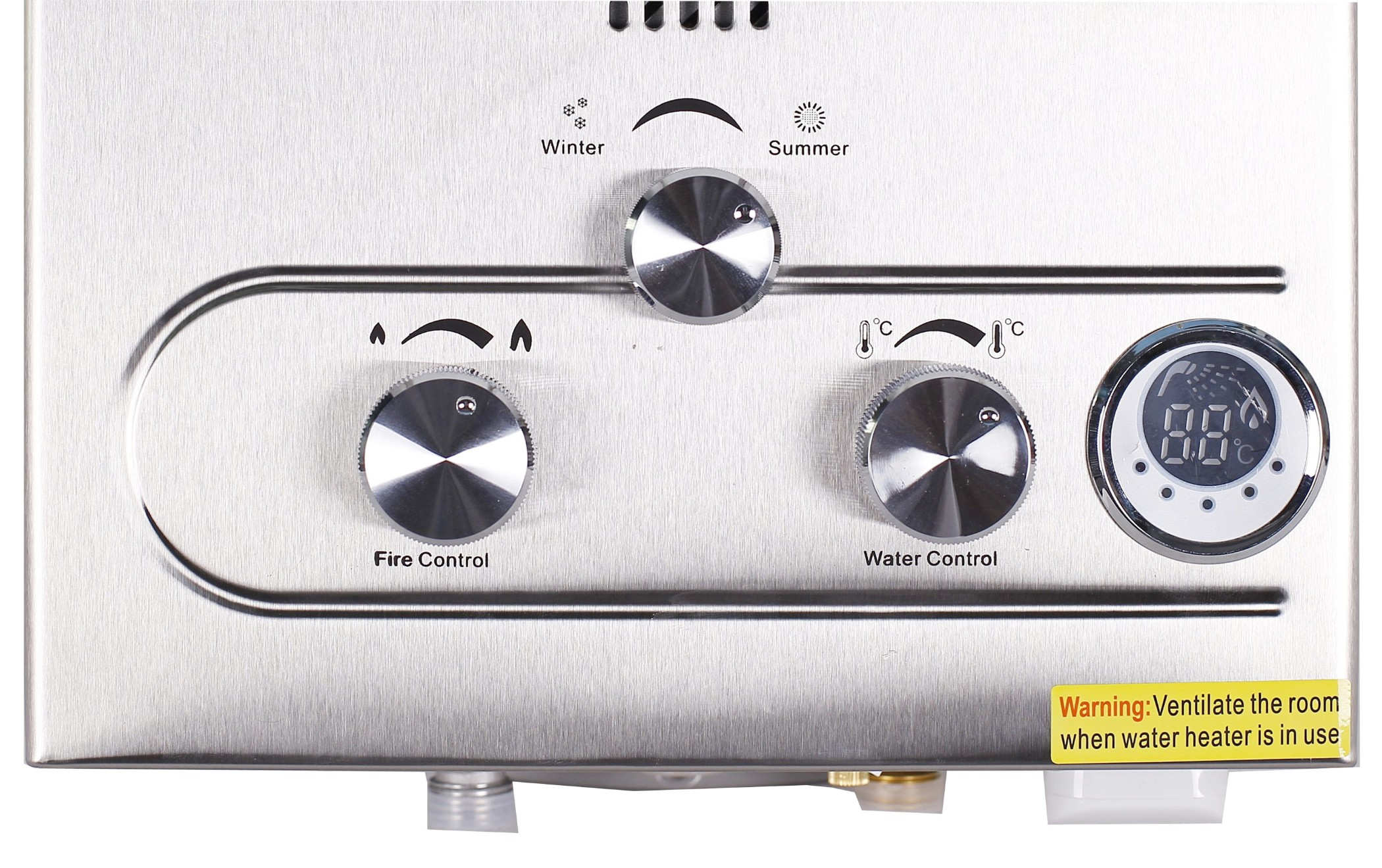 Panel kontrolny urządzenia z pokrętłami Sterowanie Zimą/Latem, Ogniem i Wodą.