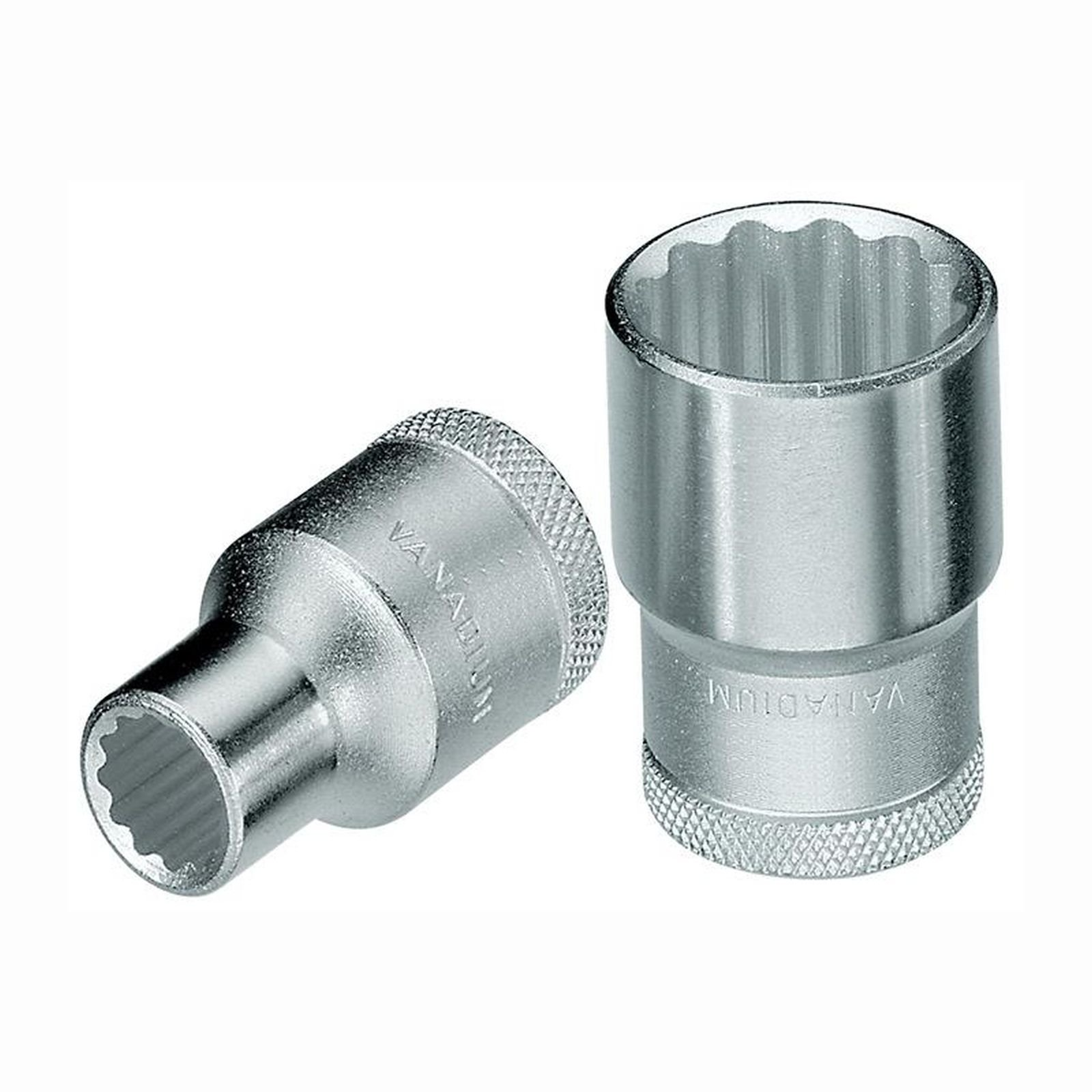 Due bussole per chiave a bussola in metallo argentato con zigrinatura ed etichette.
