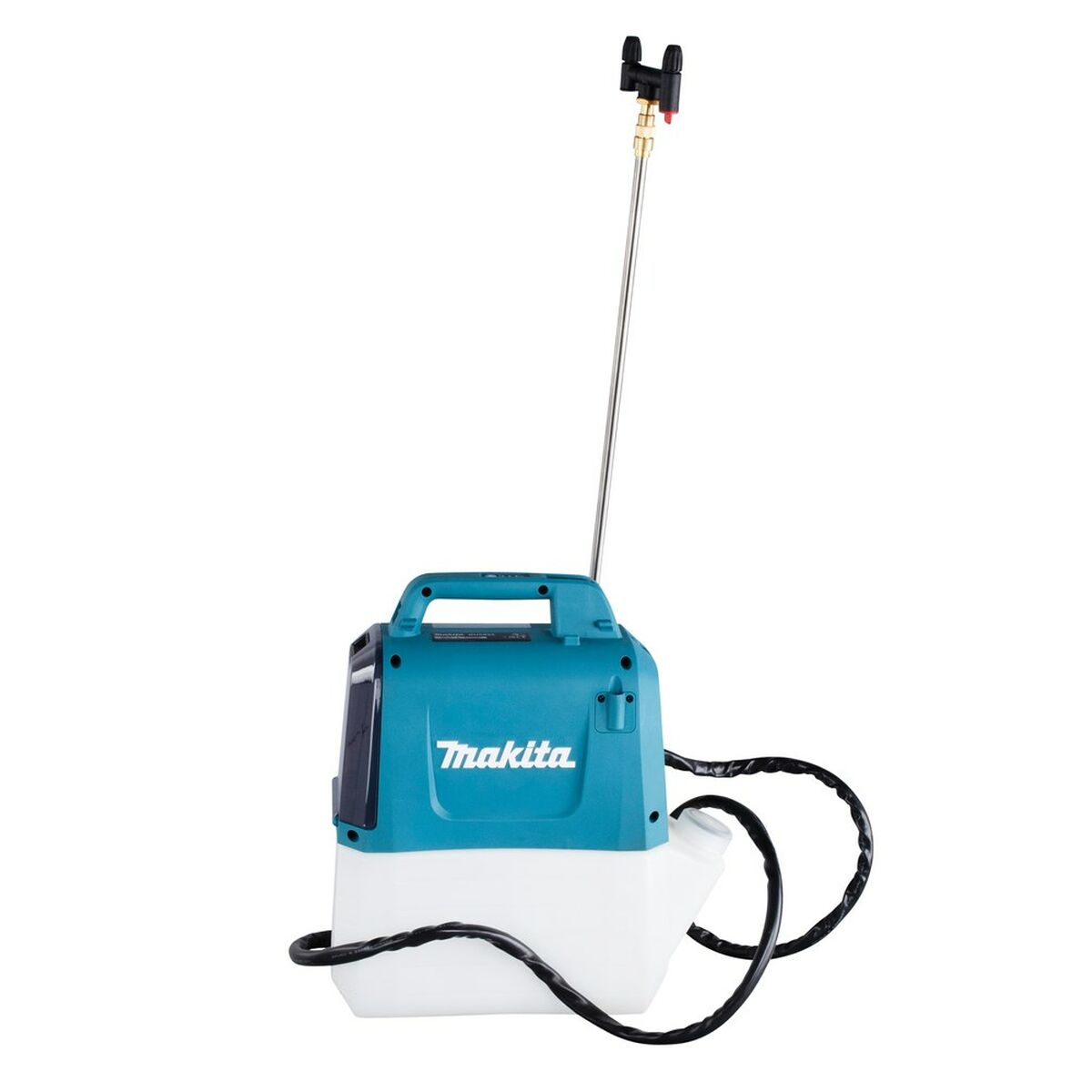 Uno spruzzatore portatile Makita con corpo blu e serbatoio bianco.