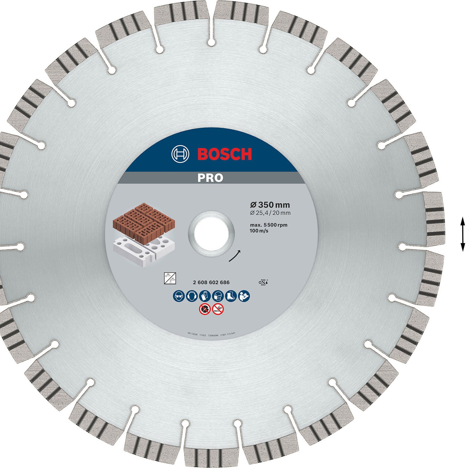 Bosch Diamantschneidscheibe 350mm für Profis, mit Ziegelstein-Motiv.