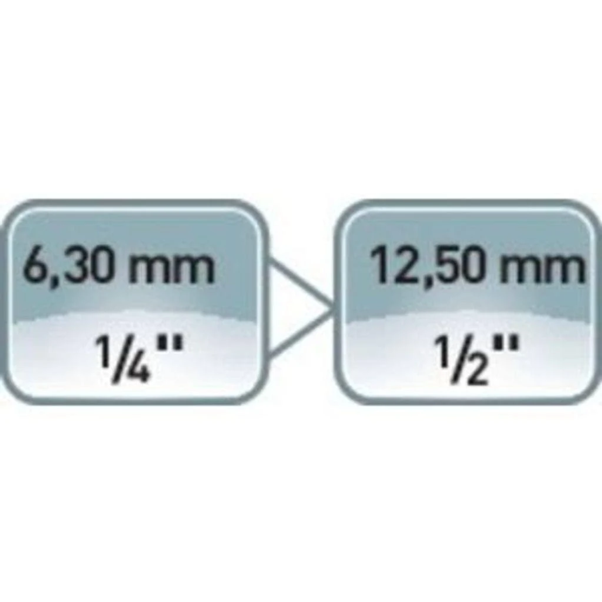 Zwei Messanzeigen: 6,30 mm (1/4") und 12,50 mm (1/2").