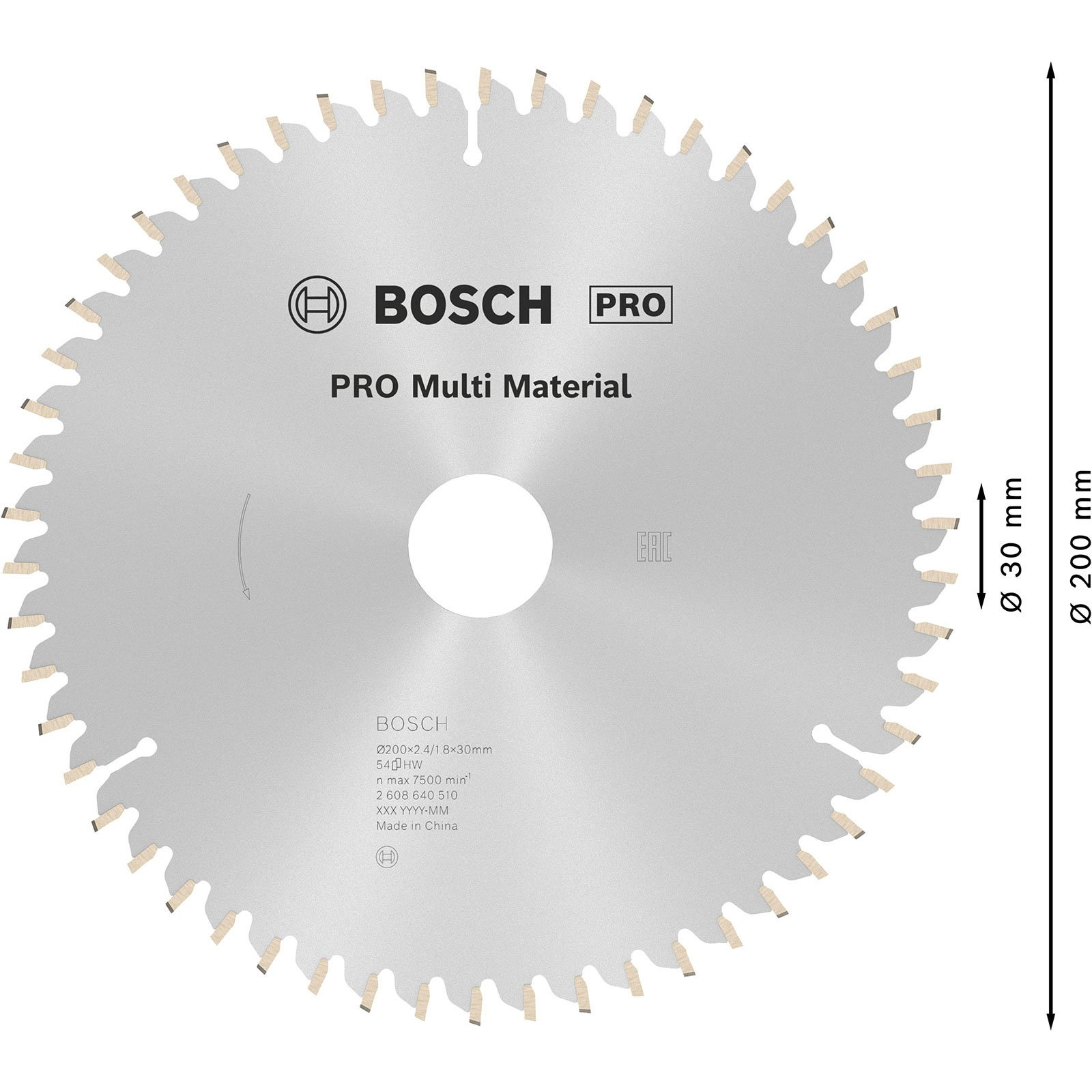 Lama Bosch Pro per sega circolare multi-materiale, diametro 200mm, foro 30mm.