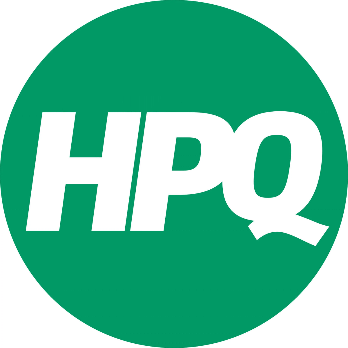 Das Logo zeigt die Buchstaben HPQ in Weiß auf einem grünen Kreis.