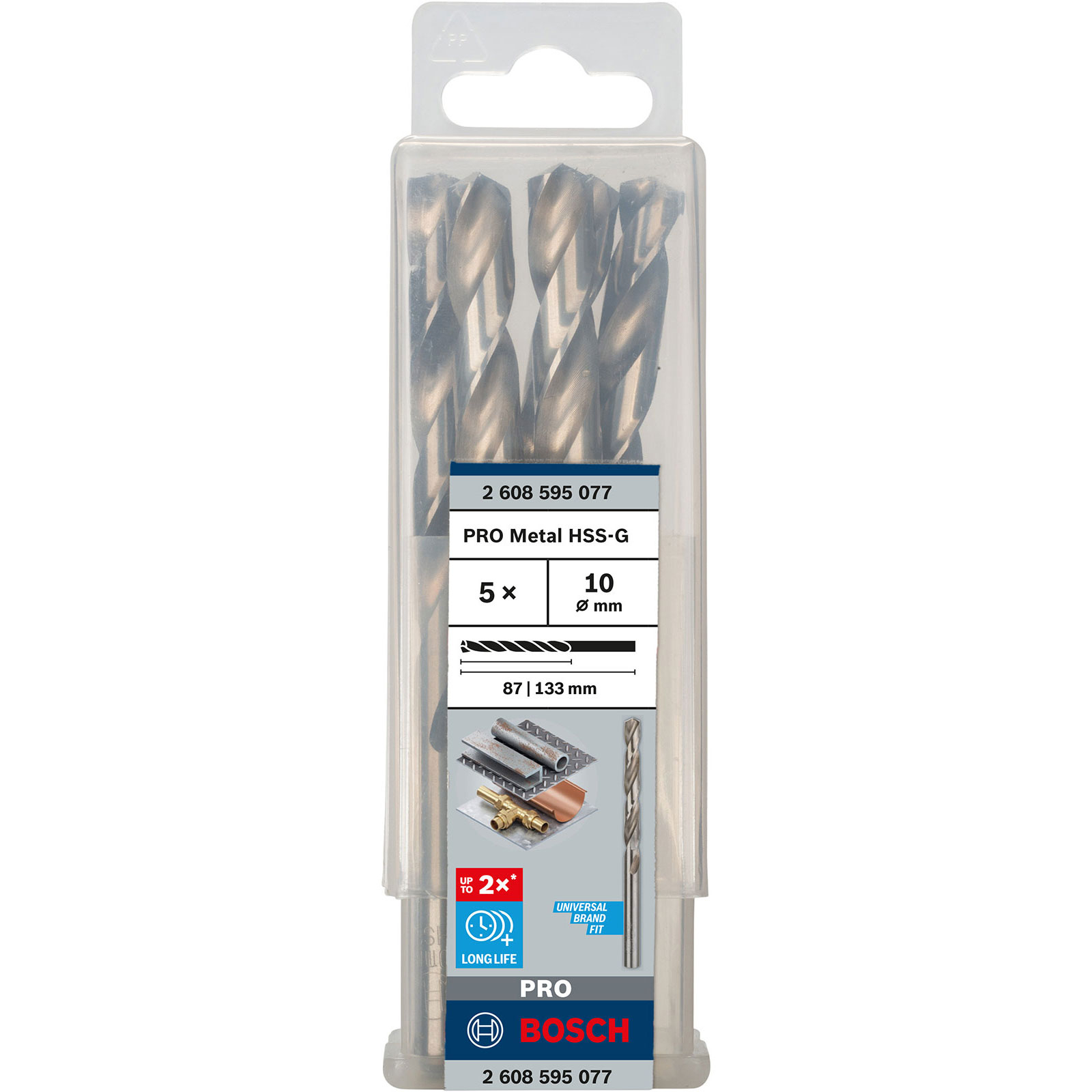 Confezione da 5 punte per metallo Bosch, diametro 10 mm.