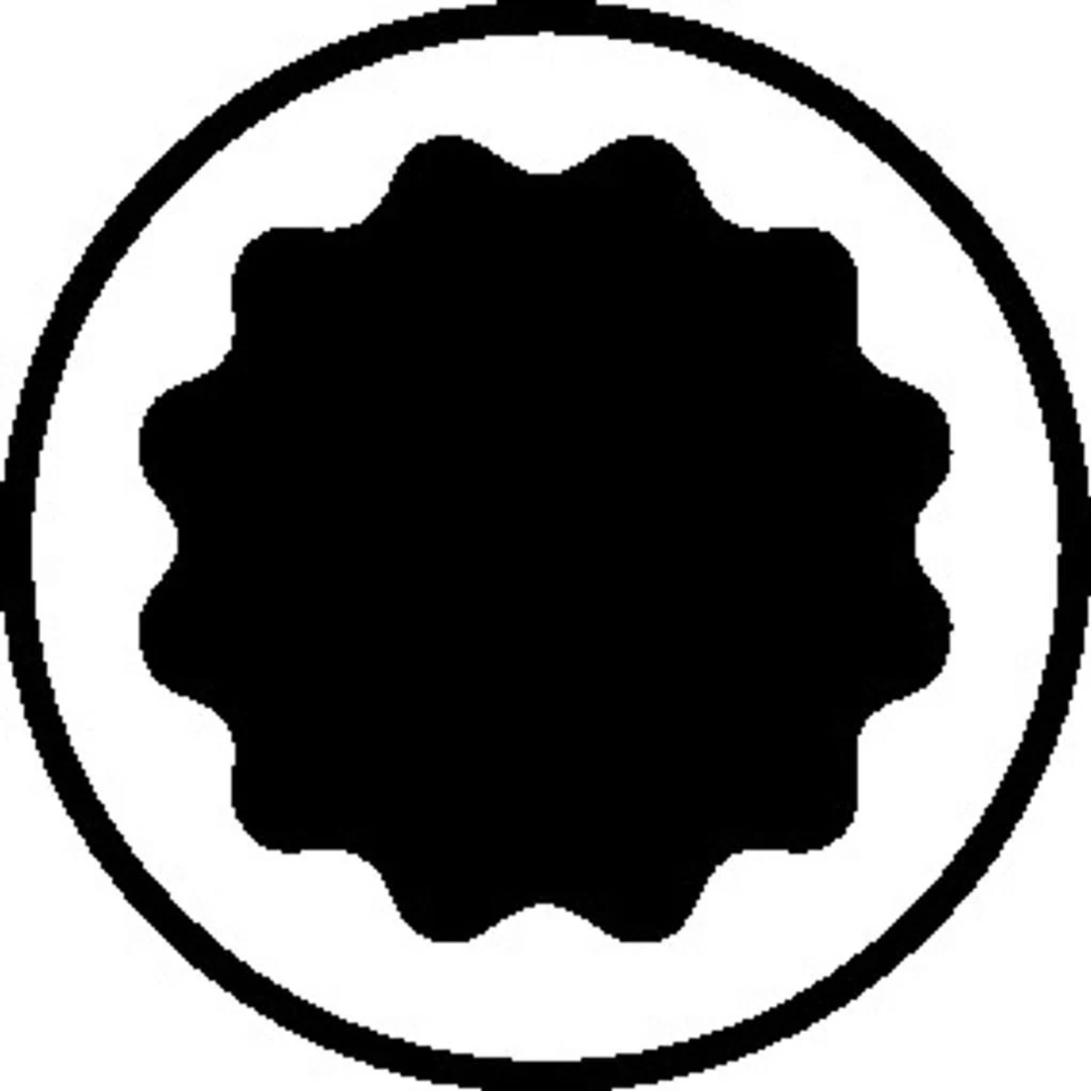 Schwarzer Stern mit gezackten Kanten in einem Kreis.