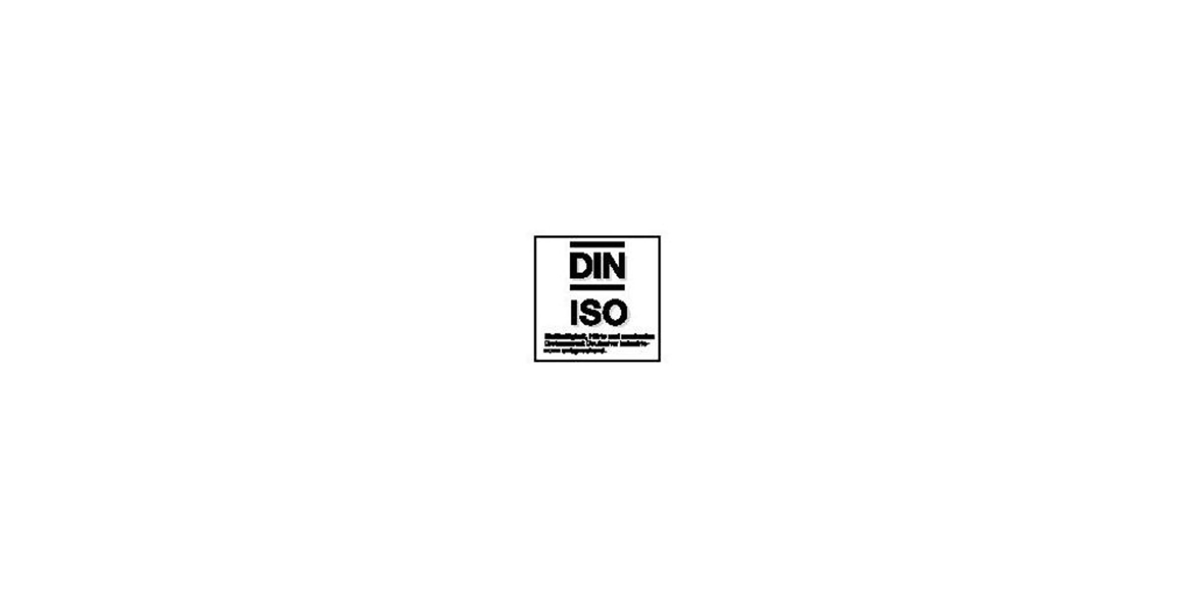 Logo mit DIN ISO und Text auf wei&szlig;em Hintergrund.
