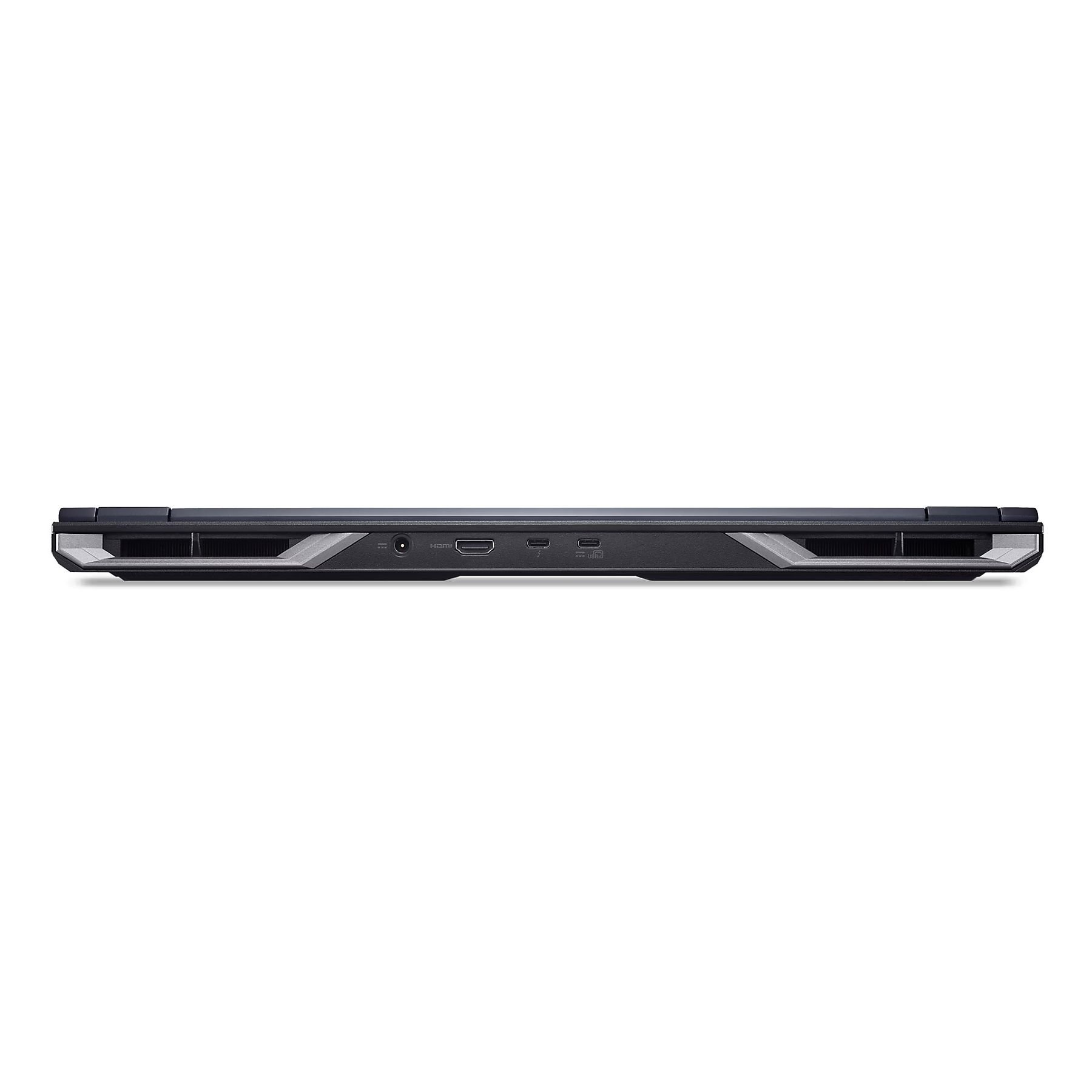 Vista laterale di un laptop nero con porte come HDMI e USB.