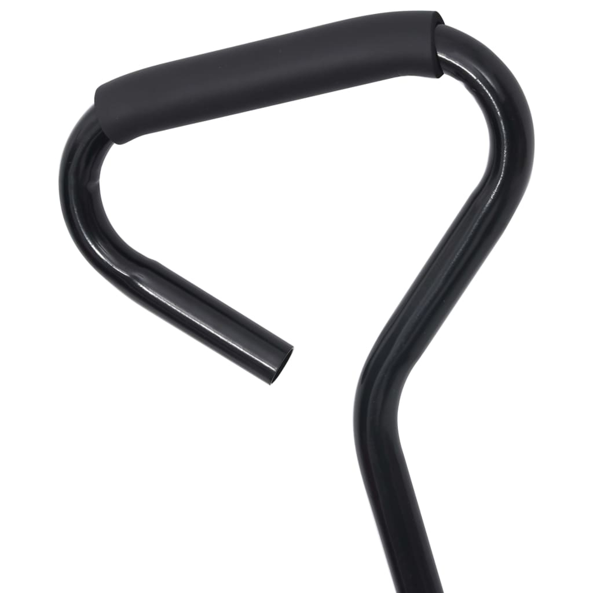 Schwarzer Fahrradlenker mit schwarzem Griff auf weißem Hintergrund.
