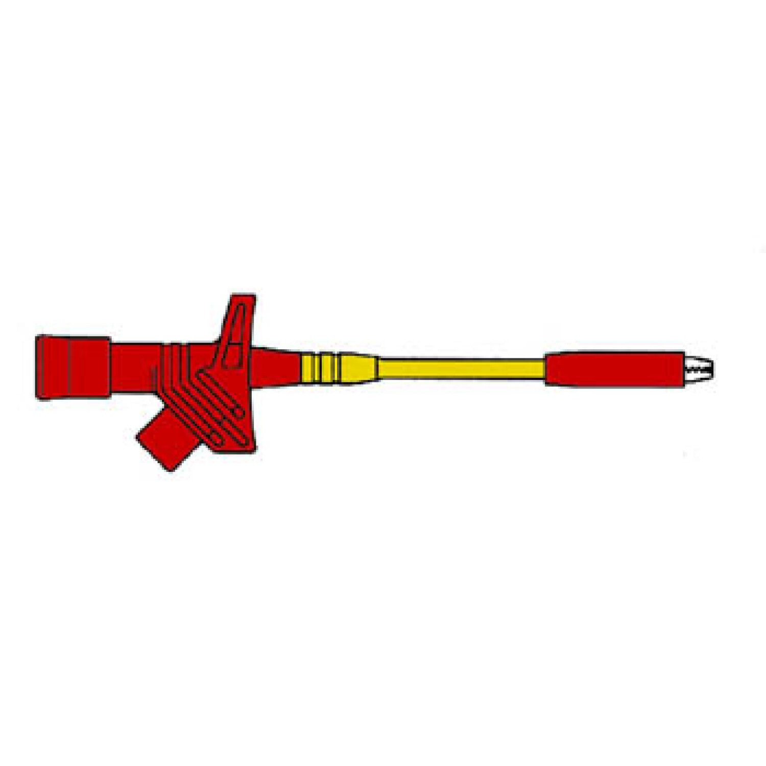 Ein roter und gelber Steckverbinder mit einem Kabel.