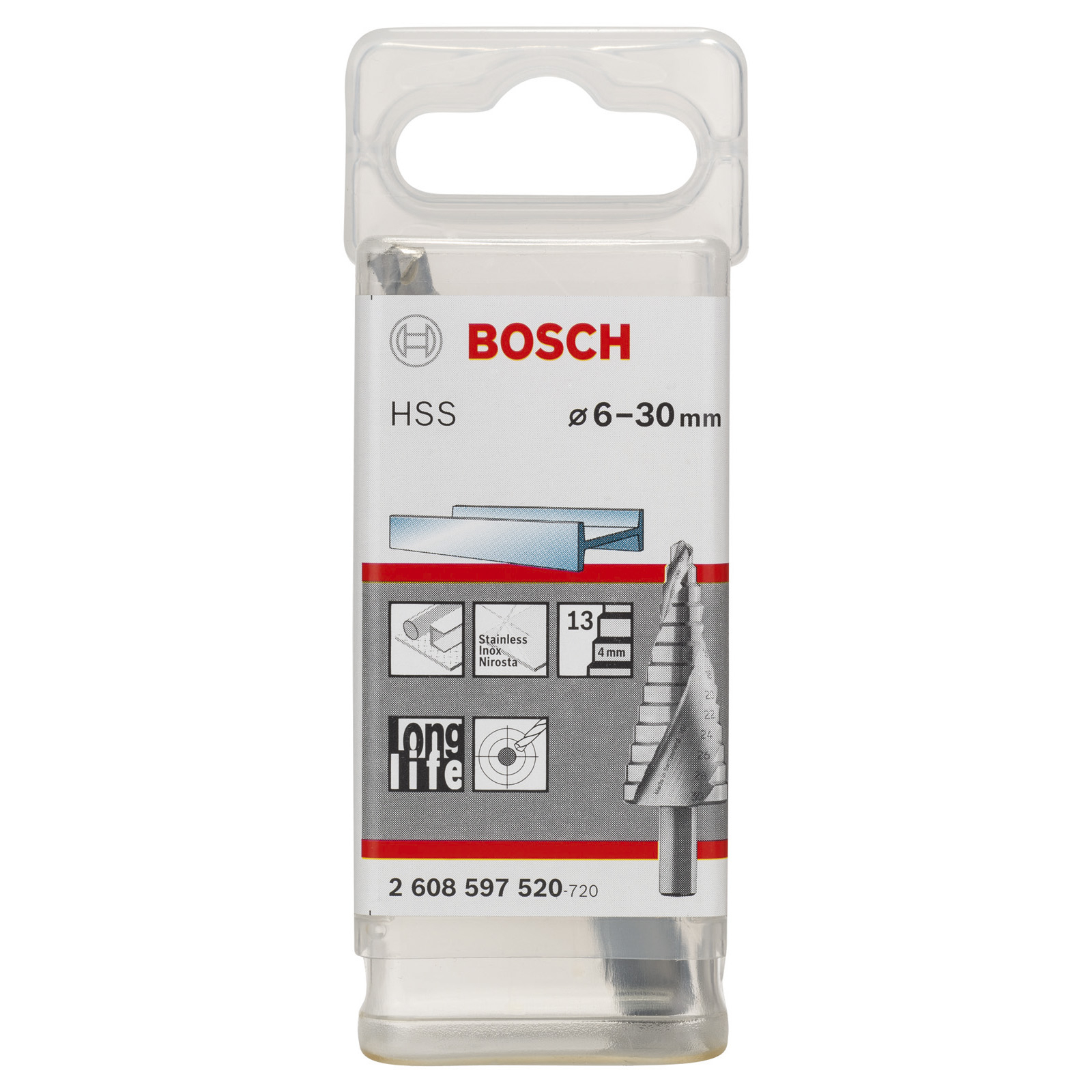 Bosch HSS Stufenbohrer 6-30mm in Blisterverpackung.