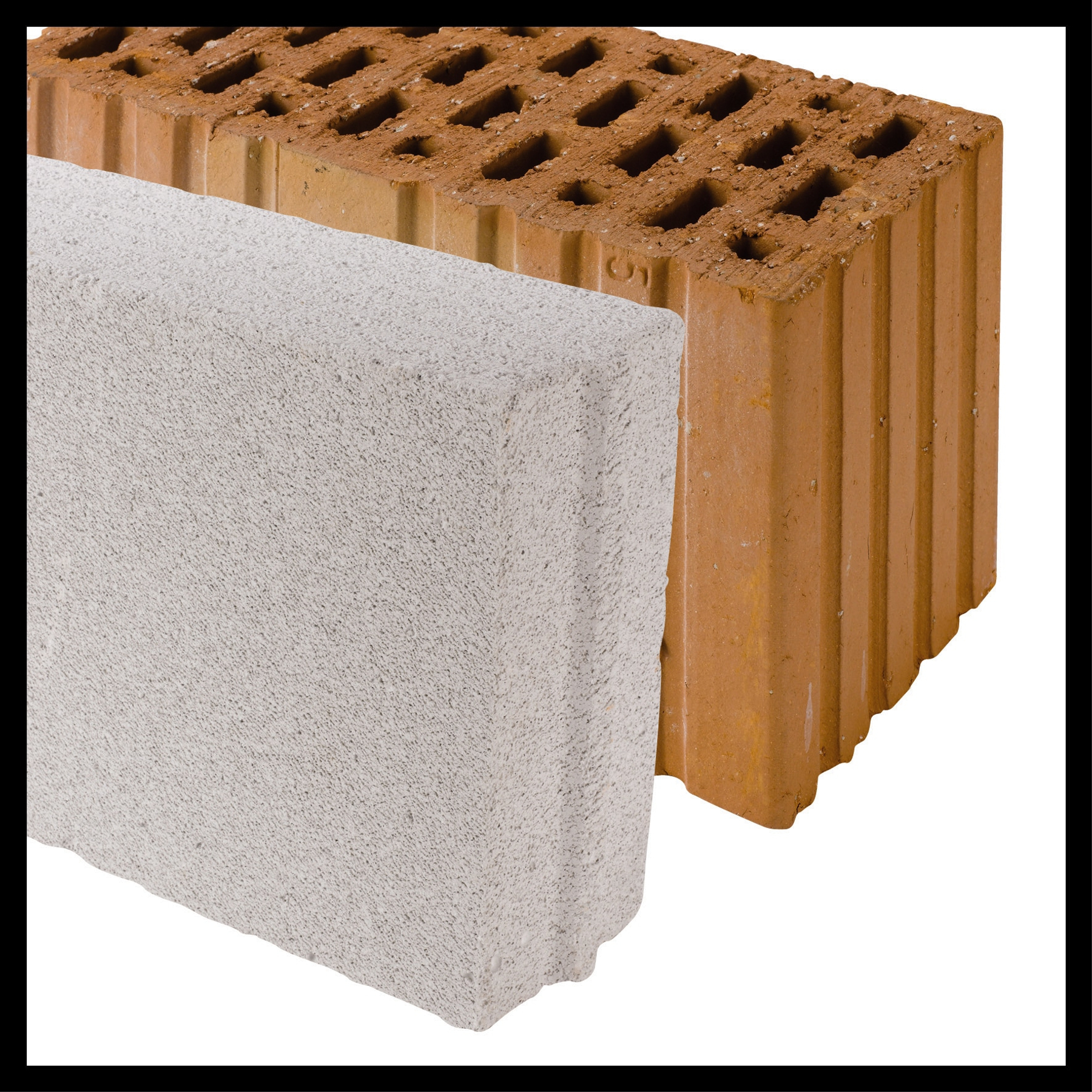 Une brique avec une couche d'isolation grise devant.