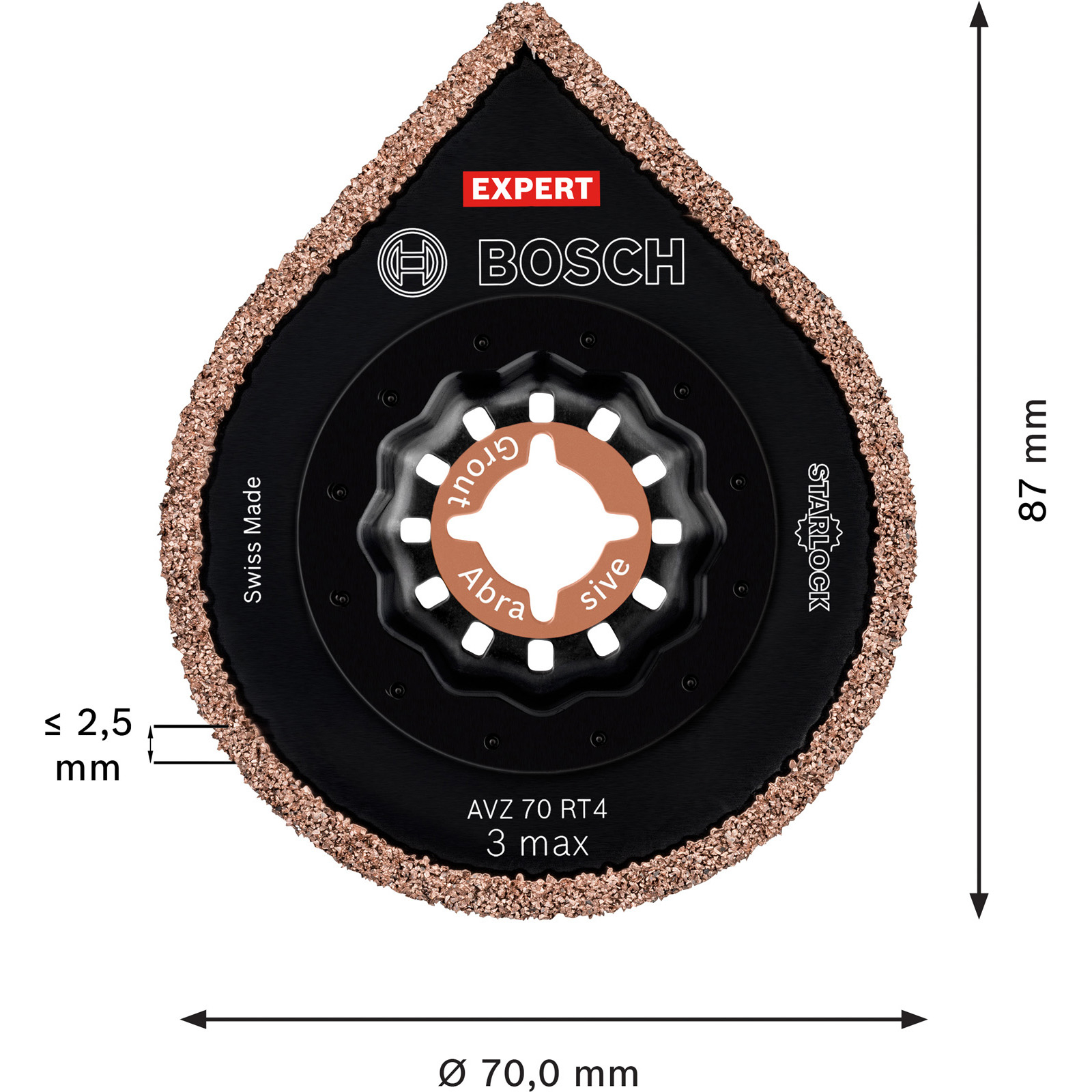 Bosch Expert Sägeblatt mit Diamantbesatz, 70 mm Durchmesser, 87 mm Höhe.