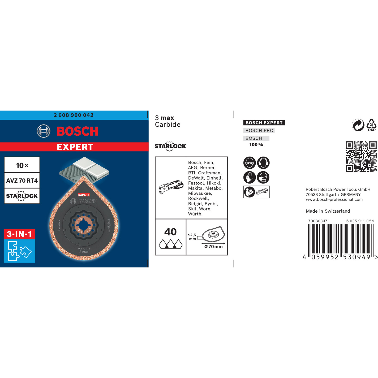 Bosch Expert Starlock 70mm Sägeblatt für Holz, Metall, Fliesen. 10x Set.