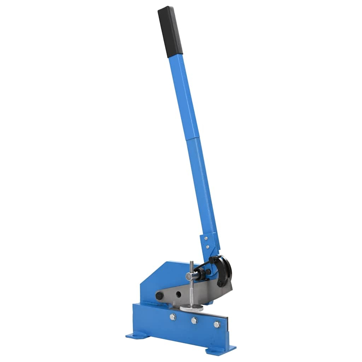 Ein blauer Hebel-Metallscherenschneider mit schwarzem Griff auf weißem Hintergrund.