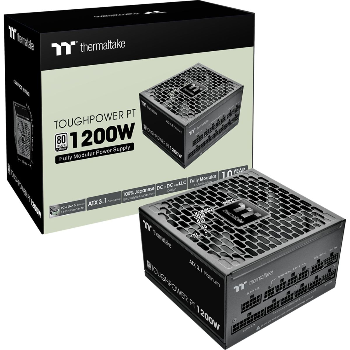 Bloc d'alimentation Thermaltake noir étiqueté TOUGHPOWER PT 1200W.
