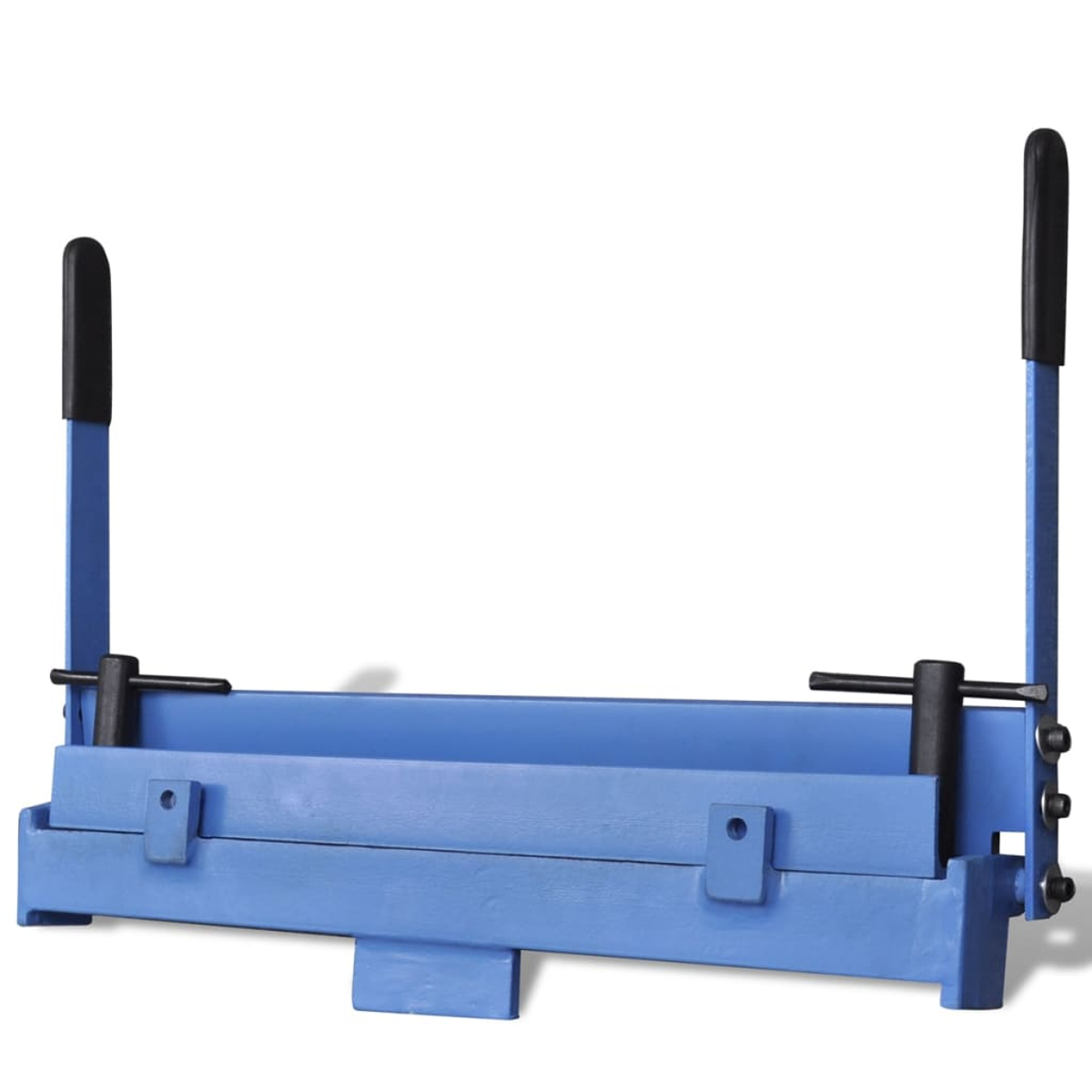 Blaue Metall-Biegemaschine mit schwarzen Griffen, auf weißem Hintergrund.