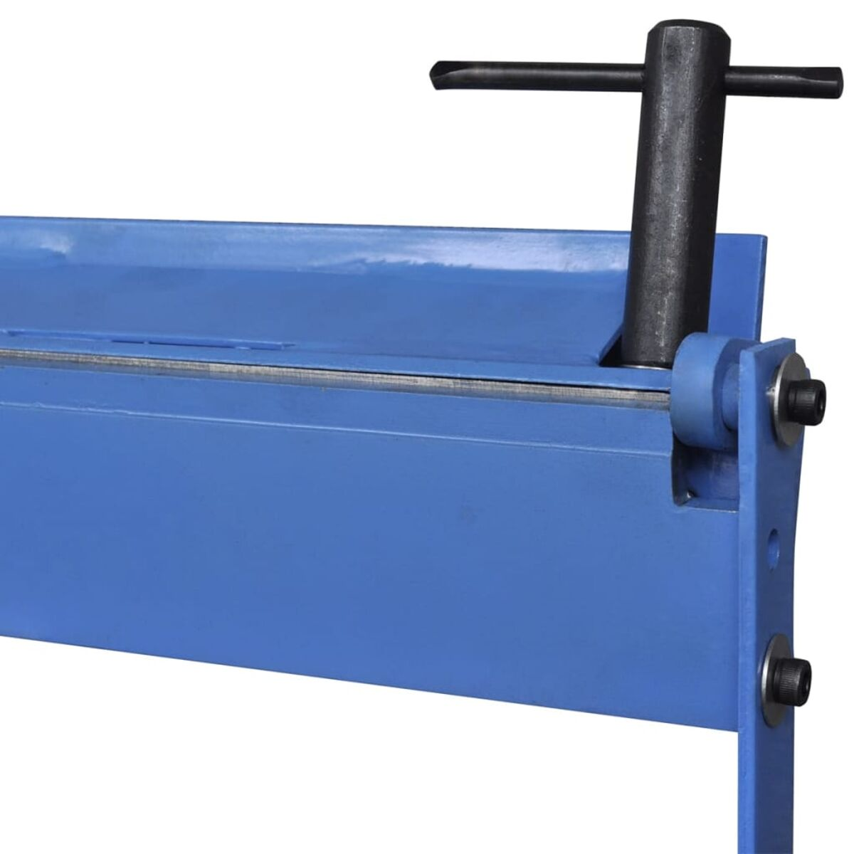 Blauer Blechbieger mit schwarzem Griff und Verriegelungsmechanismus.