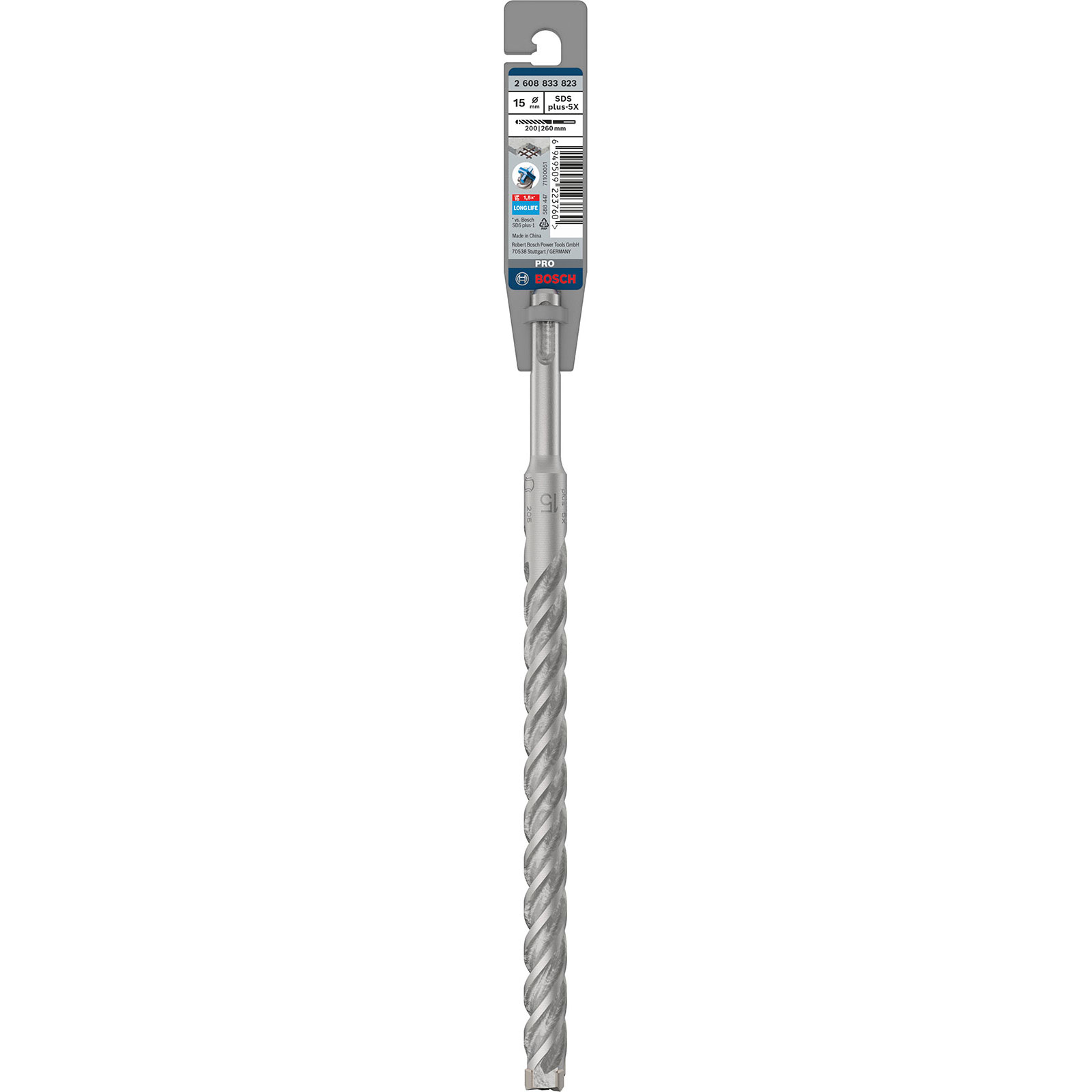 Punta da trapano con attacco SDS plus-5X, diametro 15 mm, colore argento.