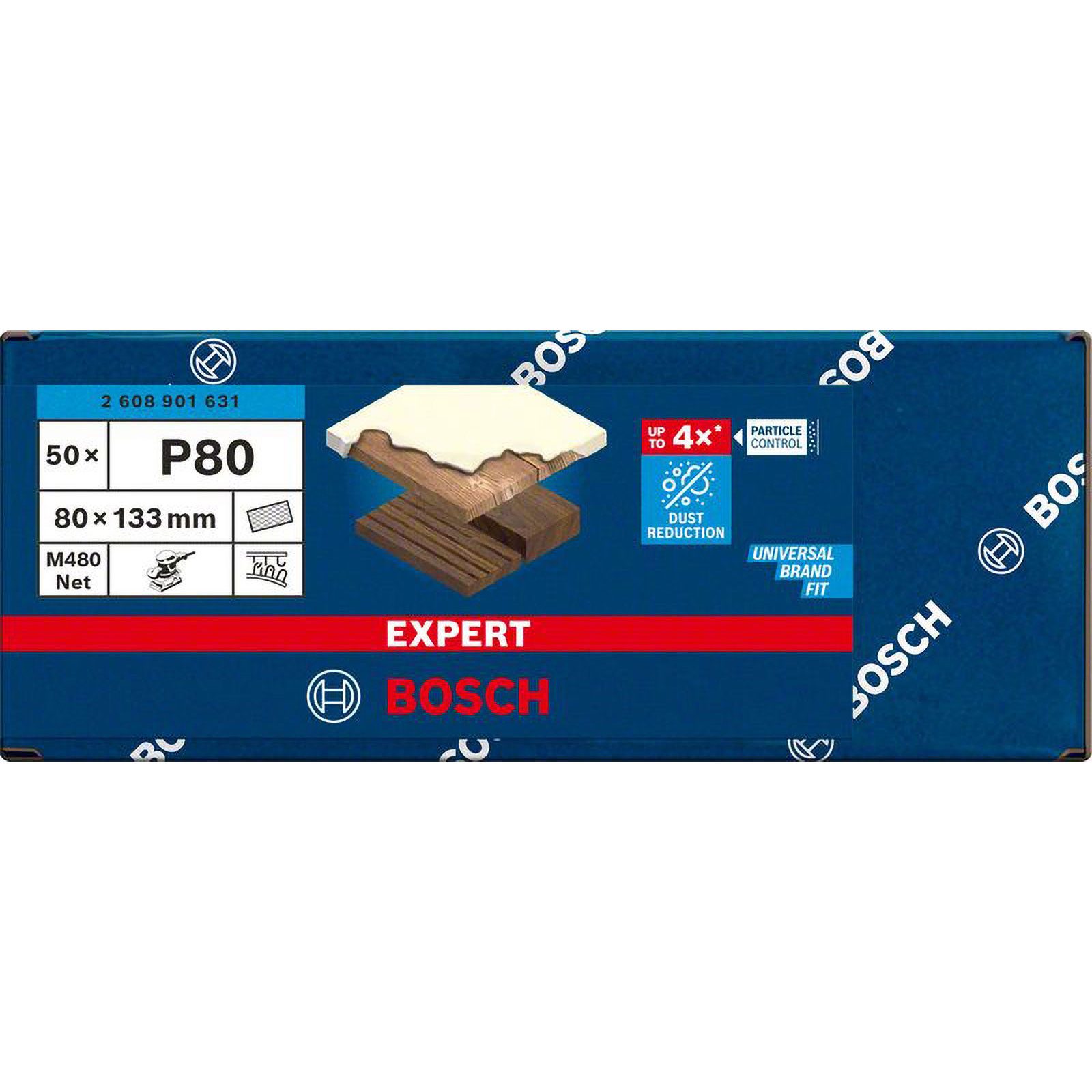 Bosch Expert Schleifpapier P80, 50 Stück, 80x133mm, für Staubreduktion.