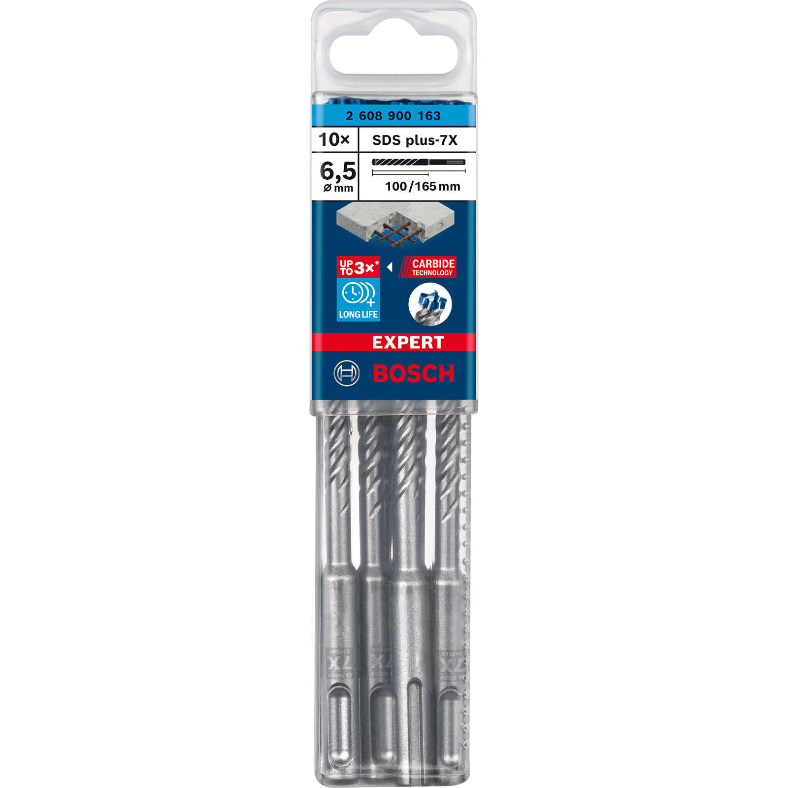 Set punte Bosch SDS plus-7X, 10x 6,5mm, 100/165mm, in blister.