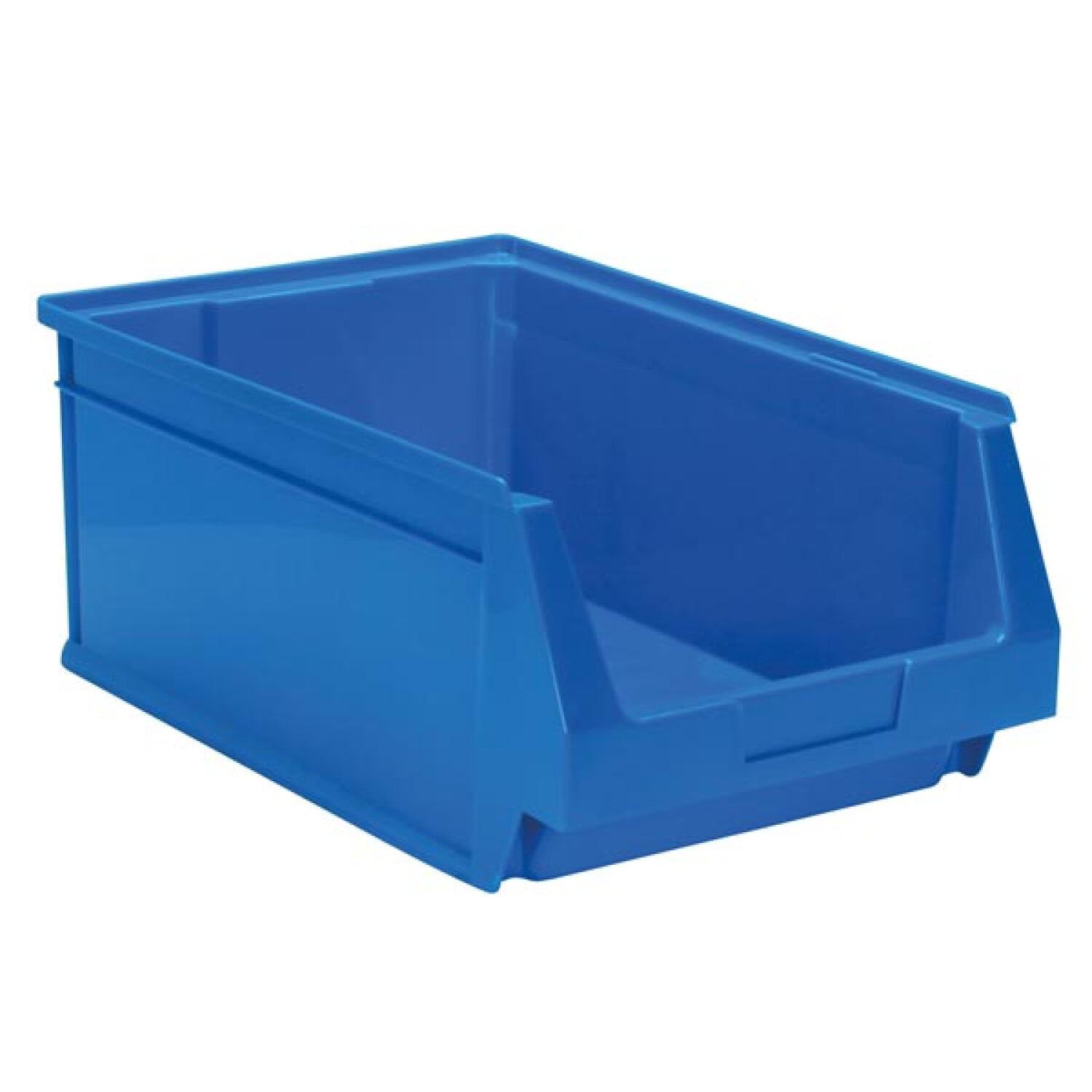 Un contenitore di plastica blu, isolato su sfondo bianco.