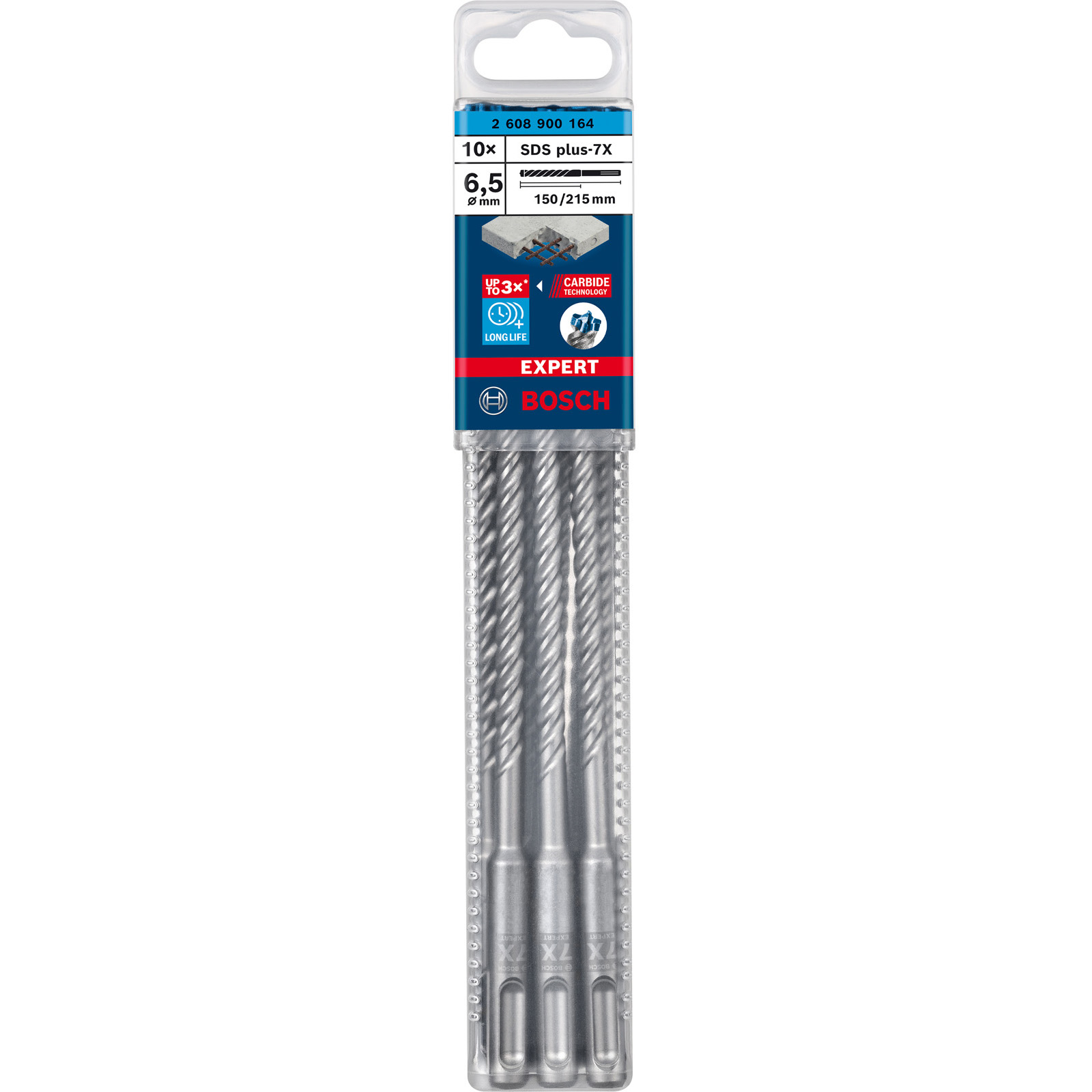 Punte Bosch SDS plus-7X per muratura, confezione da 10, 6,5mm, 150/215mm.