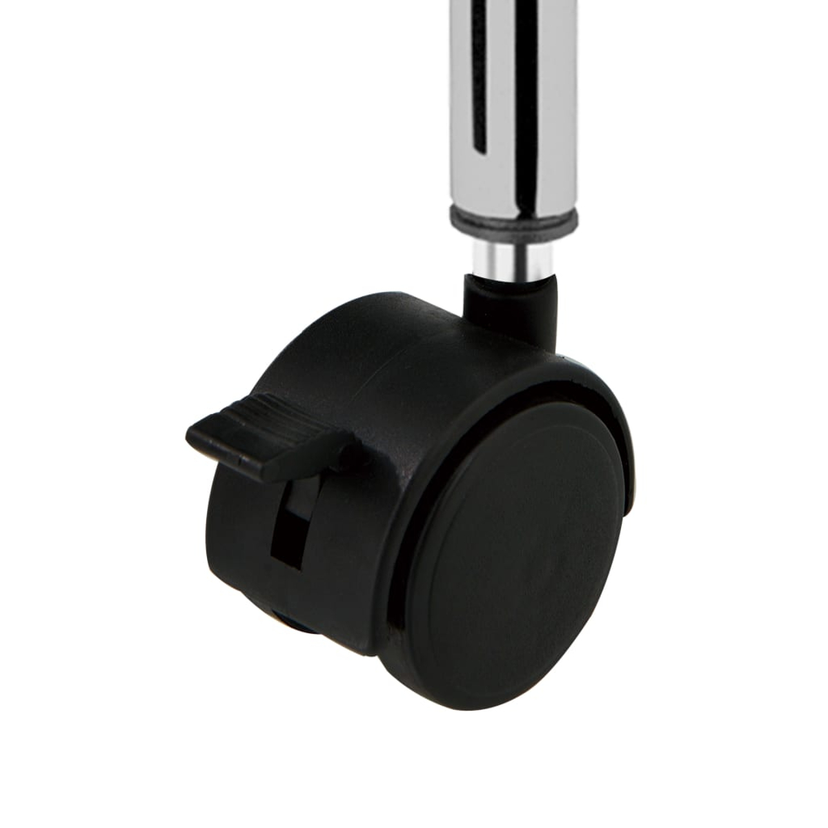 Schwarzes Rollrad mit silbernem Metallteil und Bremse.