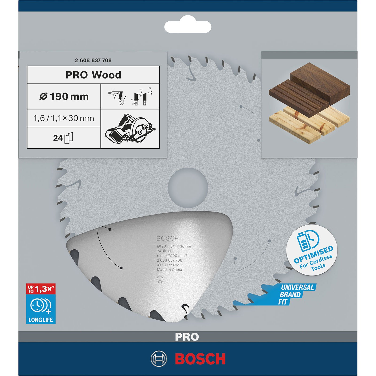 Lama sega circolare Bosch PRO Wood, 190 mm, 24 denti, per legno.