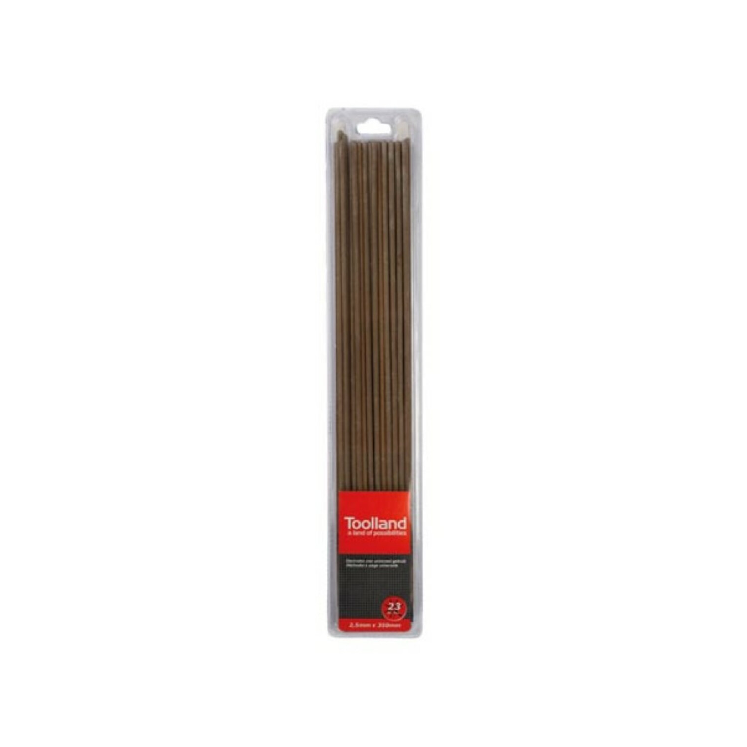 Confezione con 23 bastoncini di legno marrone, etichettata Toolland.