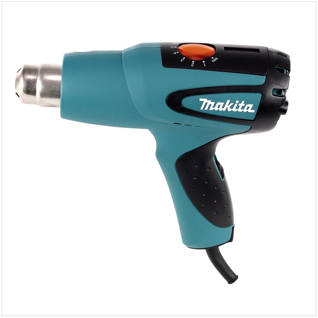 Pistola termica Makita turchese con impugnatura e controlli neri.