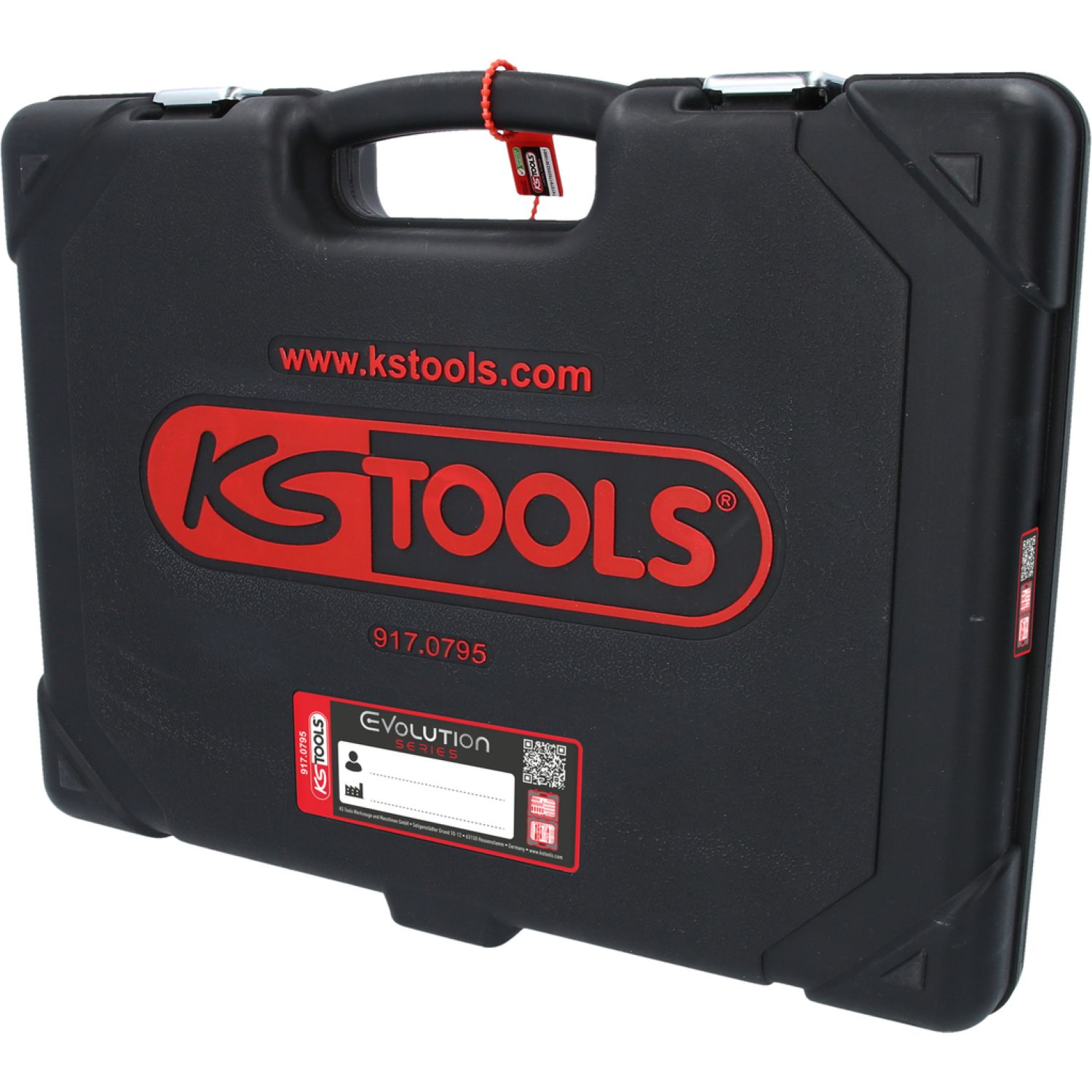 Schwarzer KS Tools Koffer mit rotem Logo und Text www.kstools.com, 917.0795.