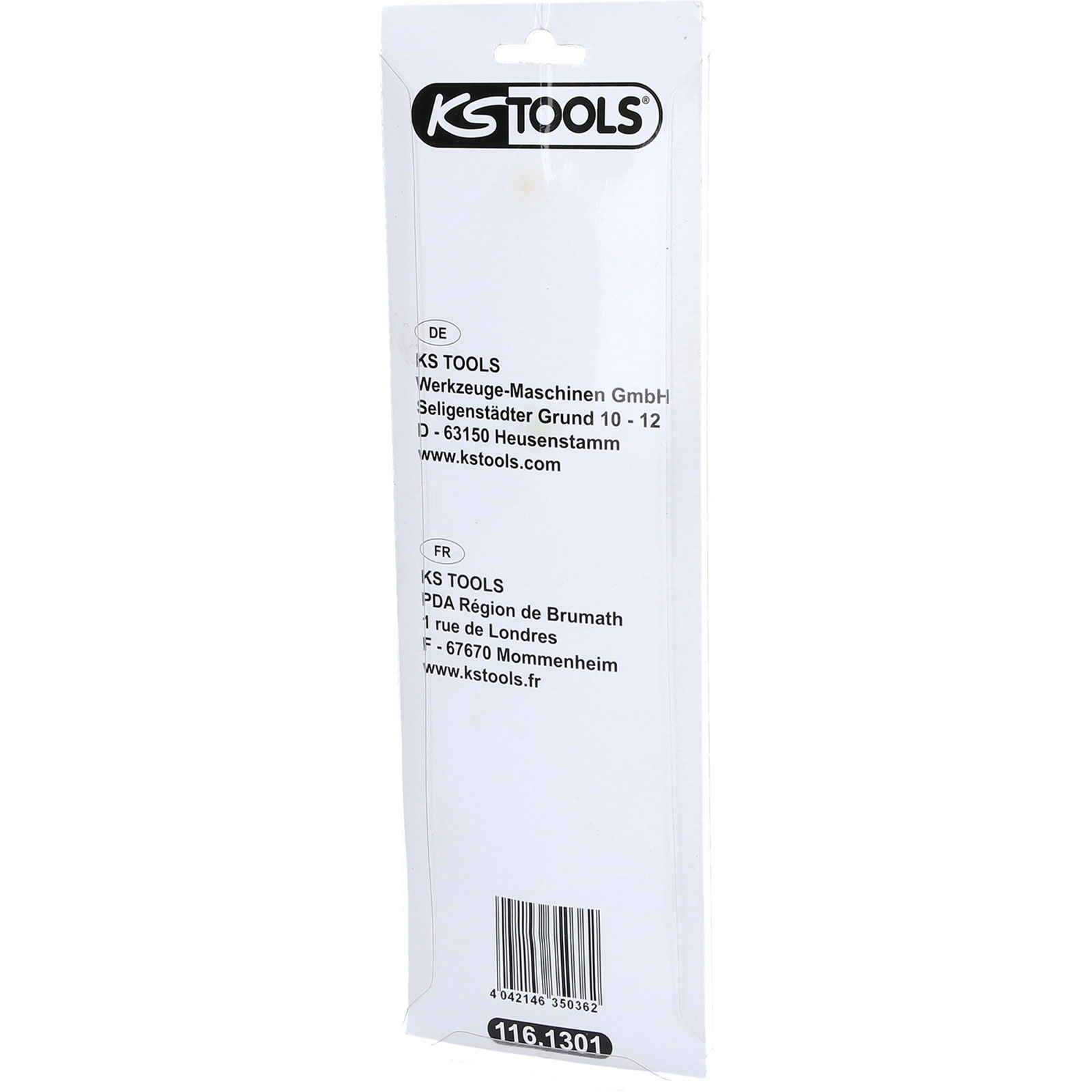 KS TOOLS Markenverpackung mit Adressdaten in Deutsch und Französisch.