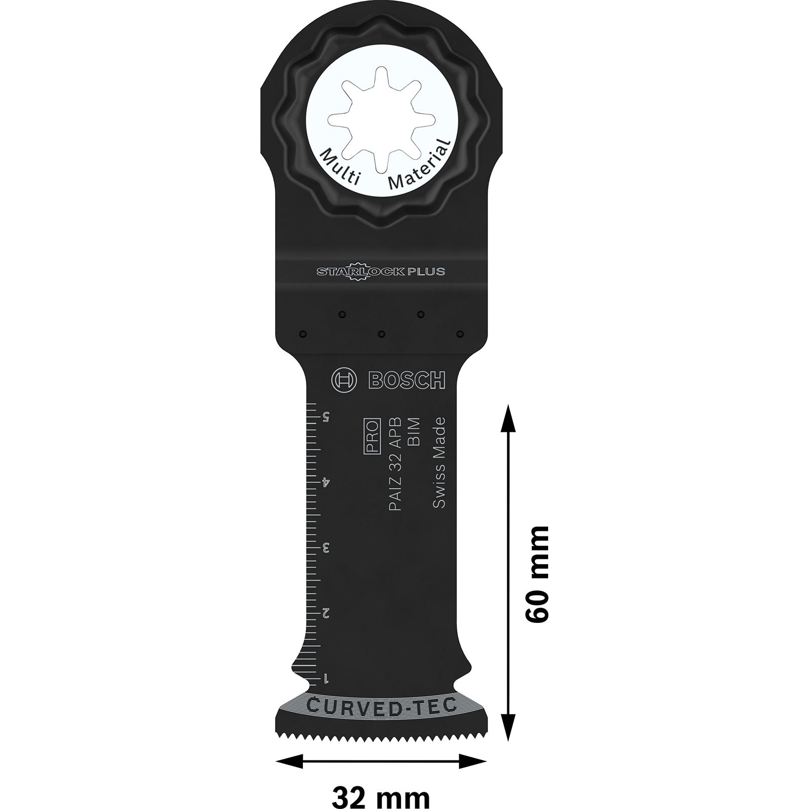 Schwarzes Mehrzweck-Sägeblatt mit Starlock Plus und Bosch-Logo, 32 mm breit.