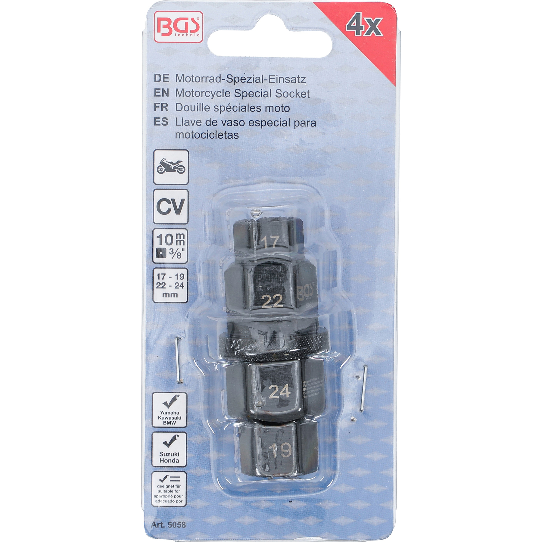Motorrad-Spezial-Steckschlüsselsatz in Verpackung, 4x, 10mm, 3/8 Zoll