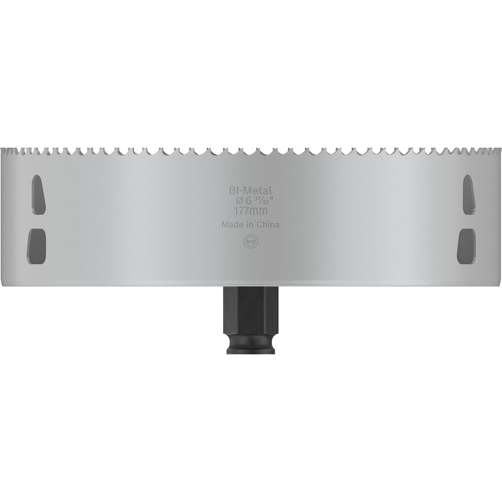Sega a tazza bimetallica, diametro 177mm con bordo seghettato e gambo.