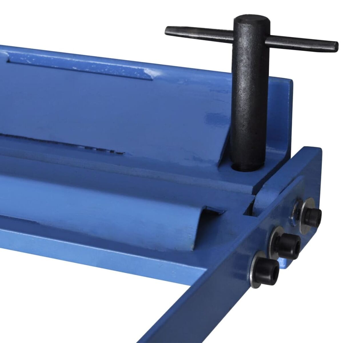 Ein blauer Metallbieger mit einem schwarzen T-Griff-Hebel.