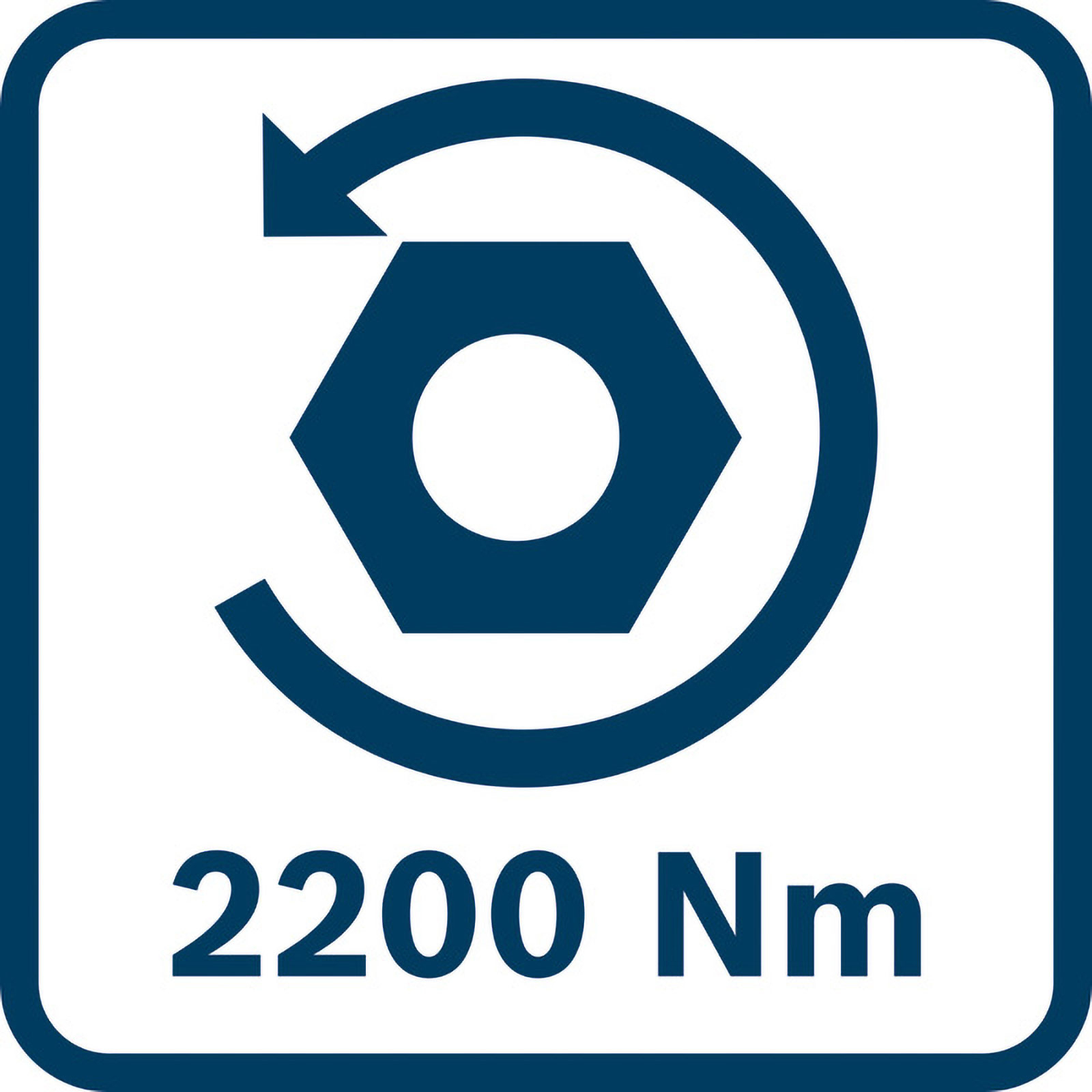 Simbolo blu di dado esagonale con freccia circolare che indica 2200 Nm.